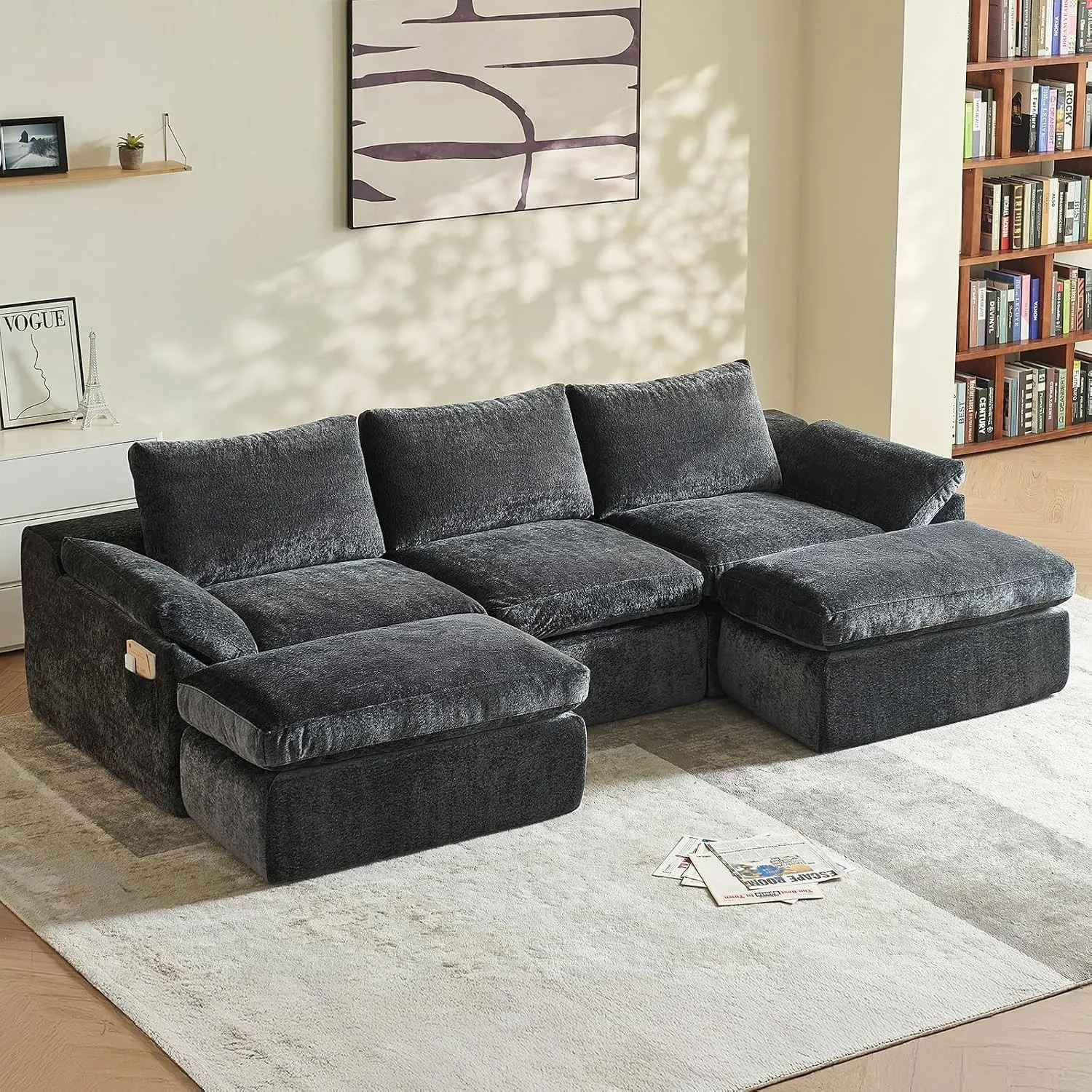 Vamcheer Modular Sofa U Form, Boneless Couch Schlaffunktion, Grau 269 cm
