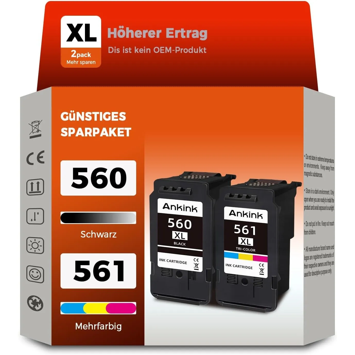 ANKINK Kompatibel Tintenpatrone Druckerpatronen als Ersatz für Canon PG 560XL CL 561XL PG560 CL561 Patrone 560 561 XL f…