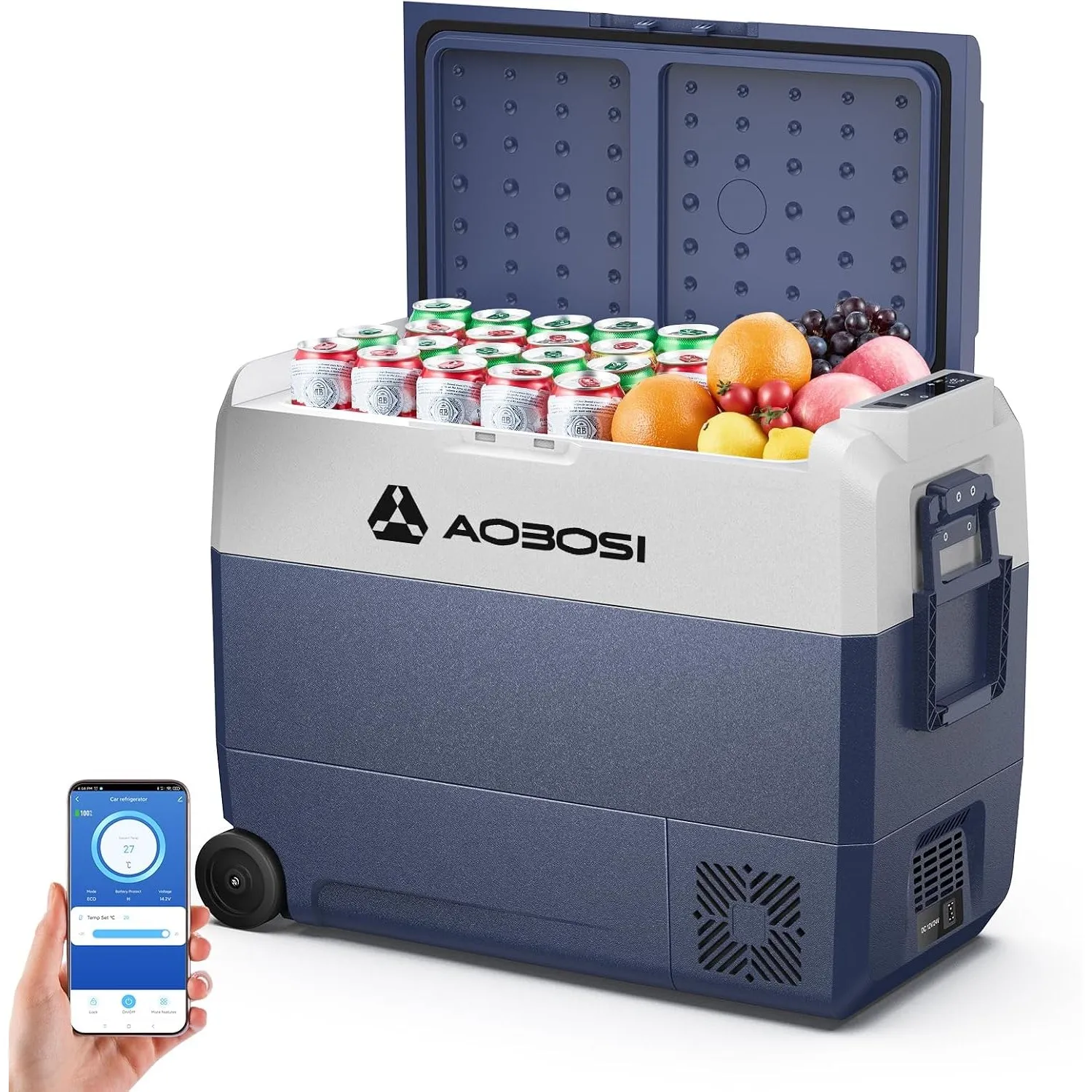 AAOBOSI Kompressor Kühlbox 60 L, Kühlbox Auto Mit APP-Steuerung, 12/24 V und 100-240 V Camping Kühlschrank mit USB-Ansc…