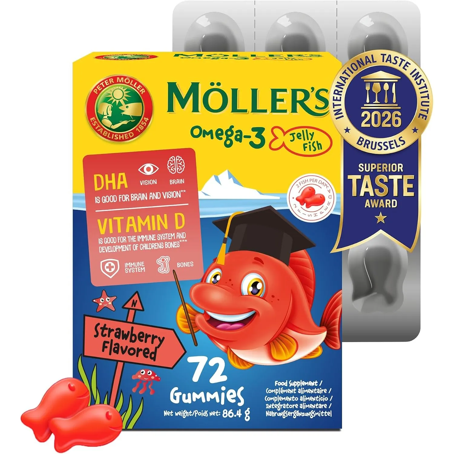 Möller's Omega 3 Kapseln für Kinder | Natürliche Omega 3 Fischtran mit Erdbeergeschmack | Mit DHA und EPA | Leicht zu k…