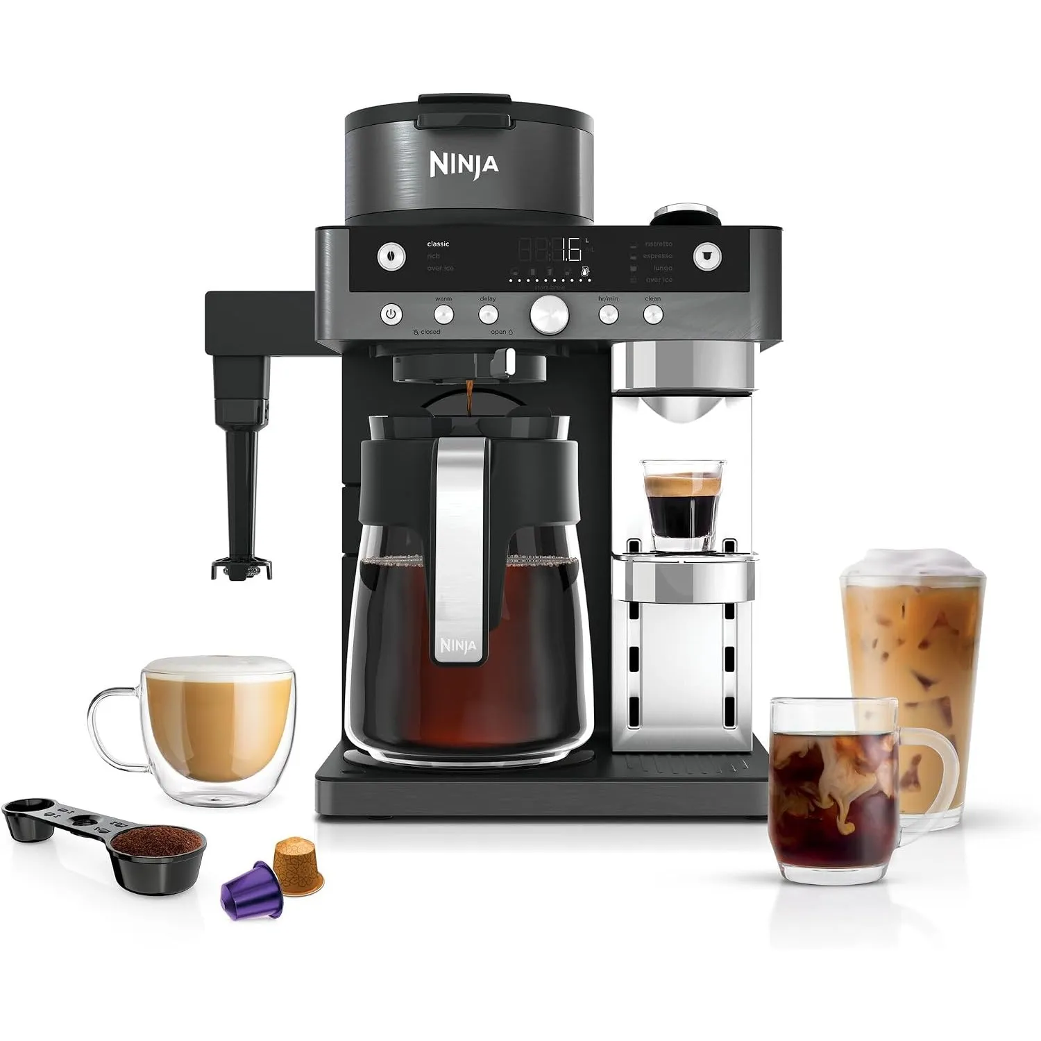 Ninja Prestige 2-in-1 Filterkaffee- & Kapselmaschine, Grau-Metall