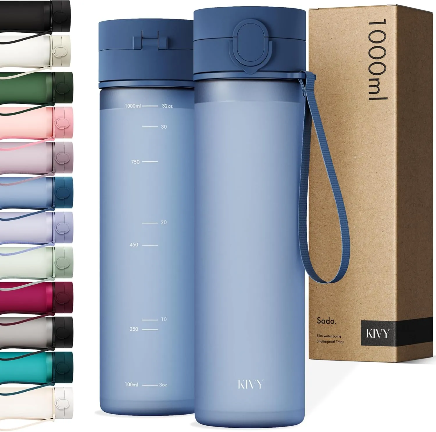 KIVY Trinkflasche 1l mit Klappdeckel [AUSLAUFSICHER & BRUCHSICHER] Water Bottle BPA Frei mit klappbarem Deckel & Kohlen…