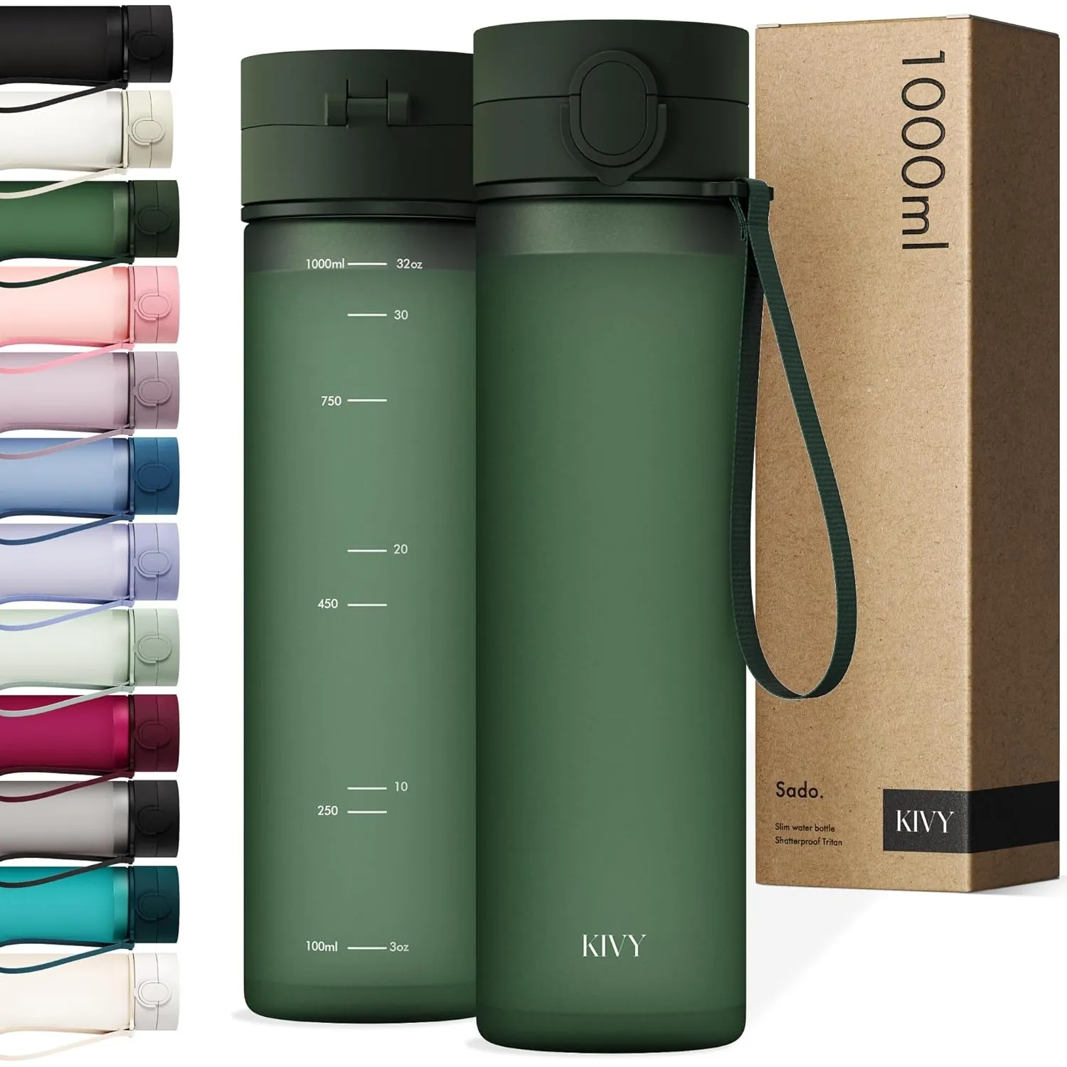 KIVY Tritan Trinkflasche 1l - Kohlensäure geeignet & Auslaufsicher - Für Sport, Schule & Büro - Sport Trinkflasche Gym …