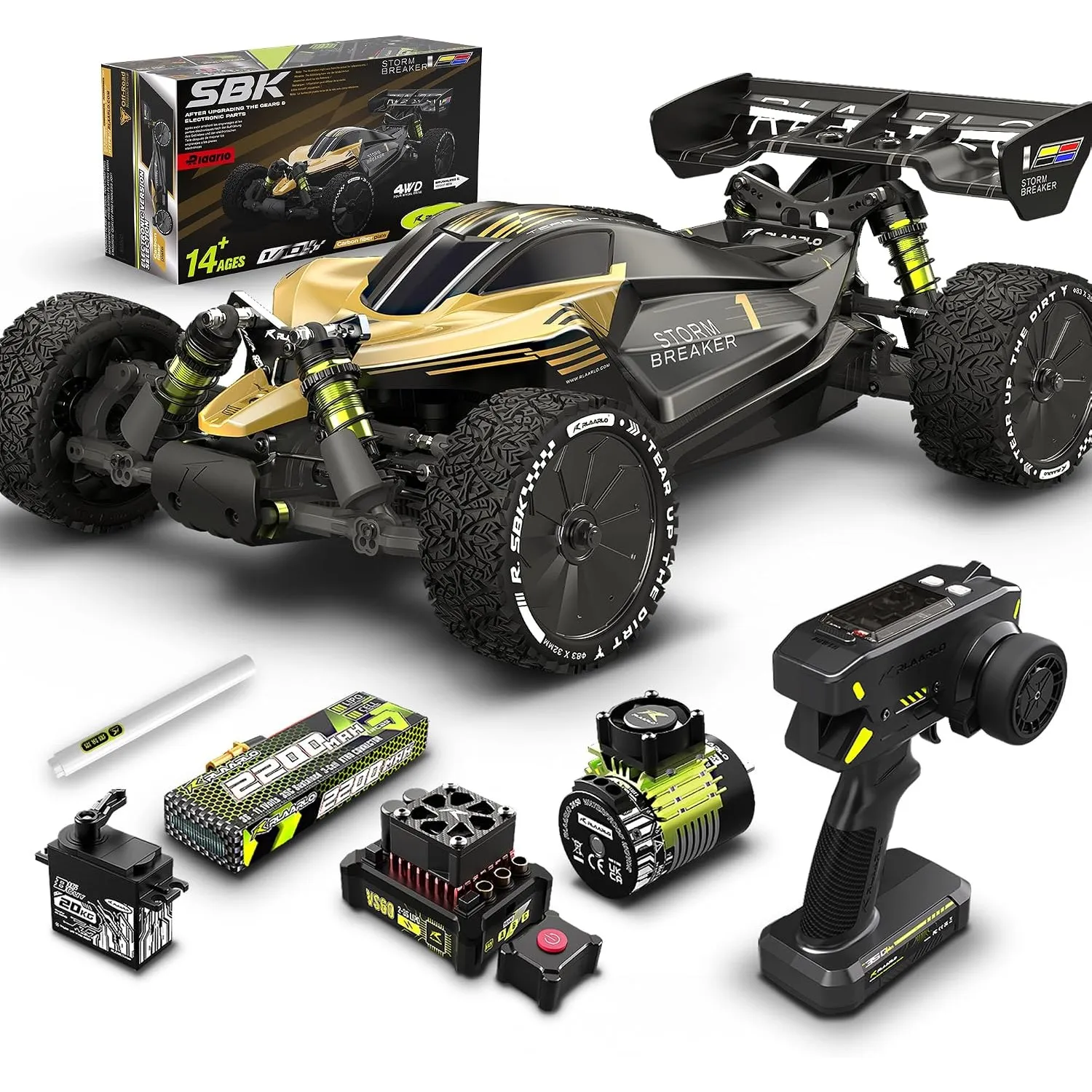 RIAARIO 1/10 Brushless RC Cars, RTR, Beginner, 40+ MPH, Metal Drivetrain, 4WD, Waterproof Electronics, Black, Ages 14+