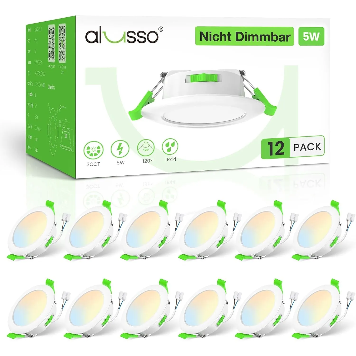 ALUSSO LED Einbaustrahler 230V, 68-75mm IP44 Deckenspots Einbauleuchten