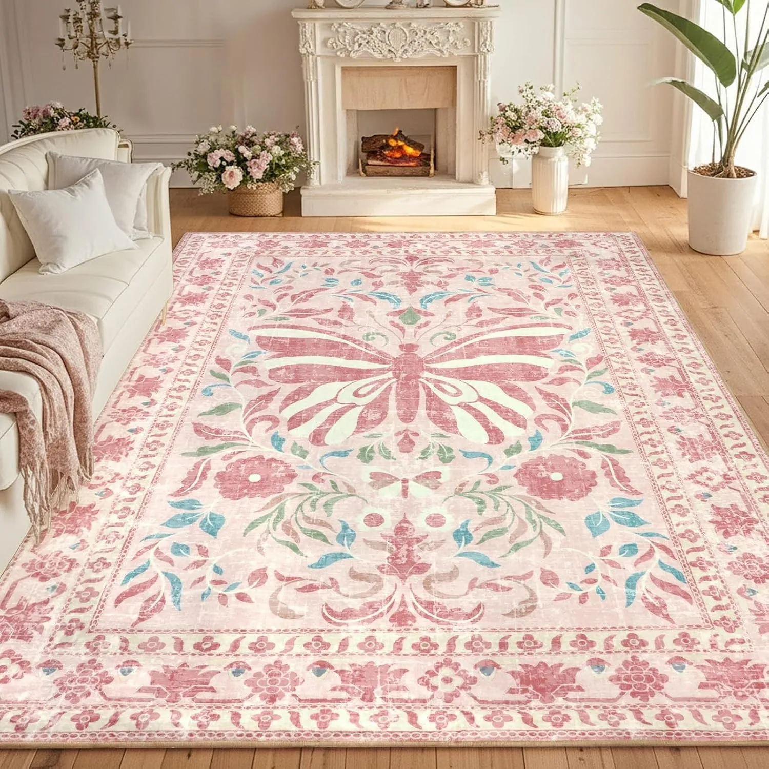 Schmetterling Teppich Wohnzimmer 200x280cm, Moderner Kurzflor Teppich Schlafzimmer, Waschbar Anti-Rutsch Teppiche Teppi…