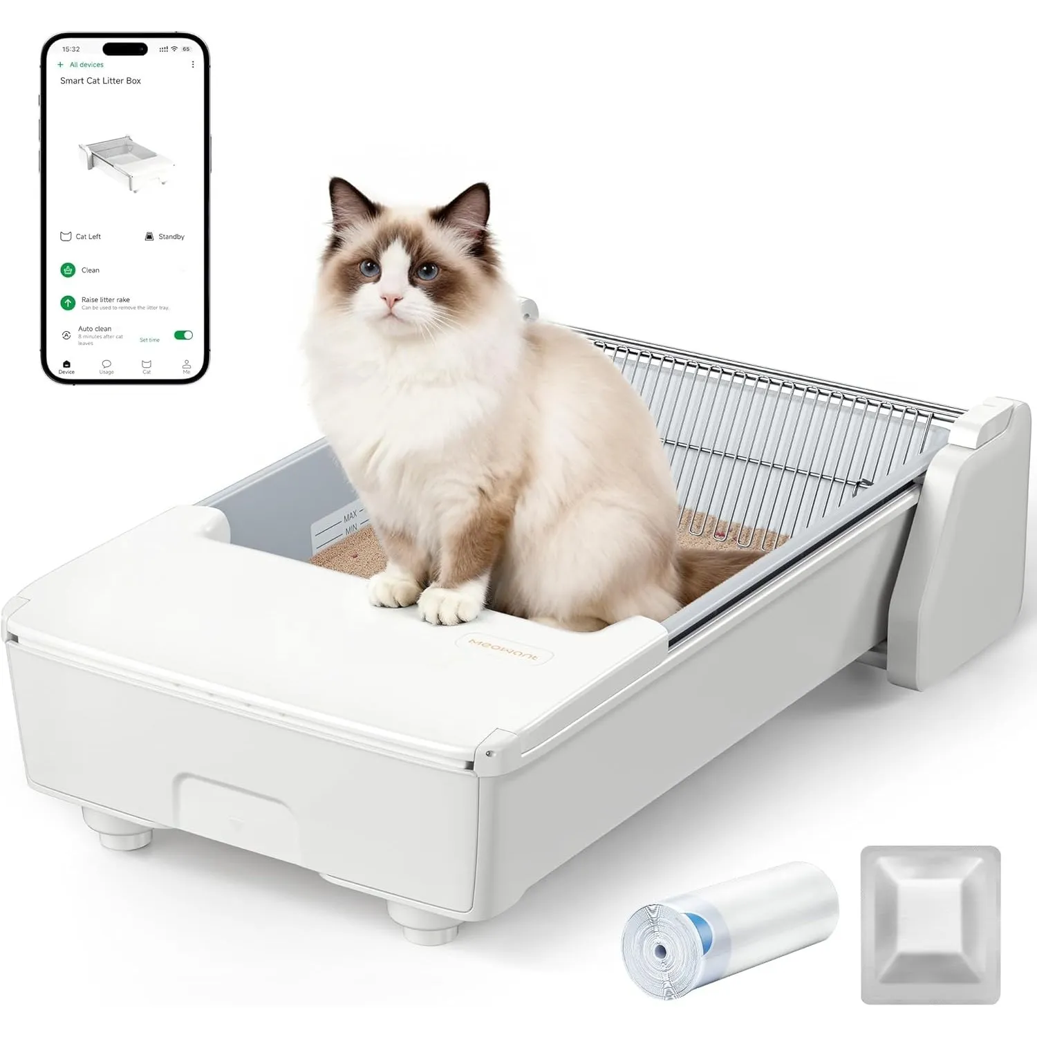 Selbstreinigende Katzentoilette mit App-Steuerung,3-Motor-System