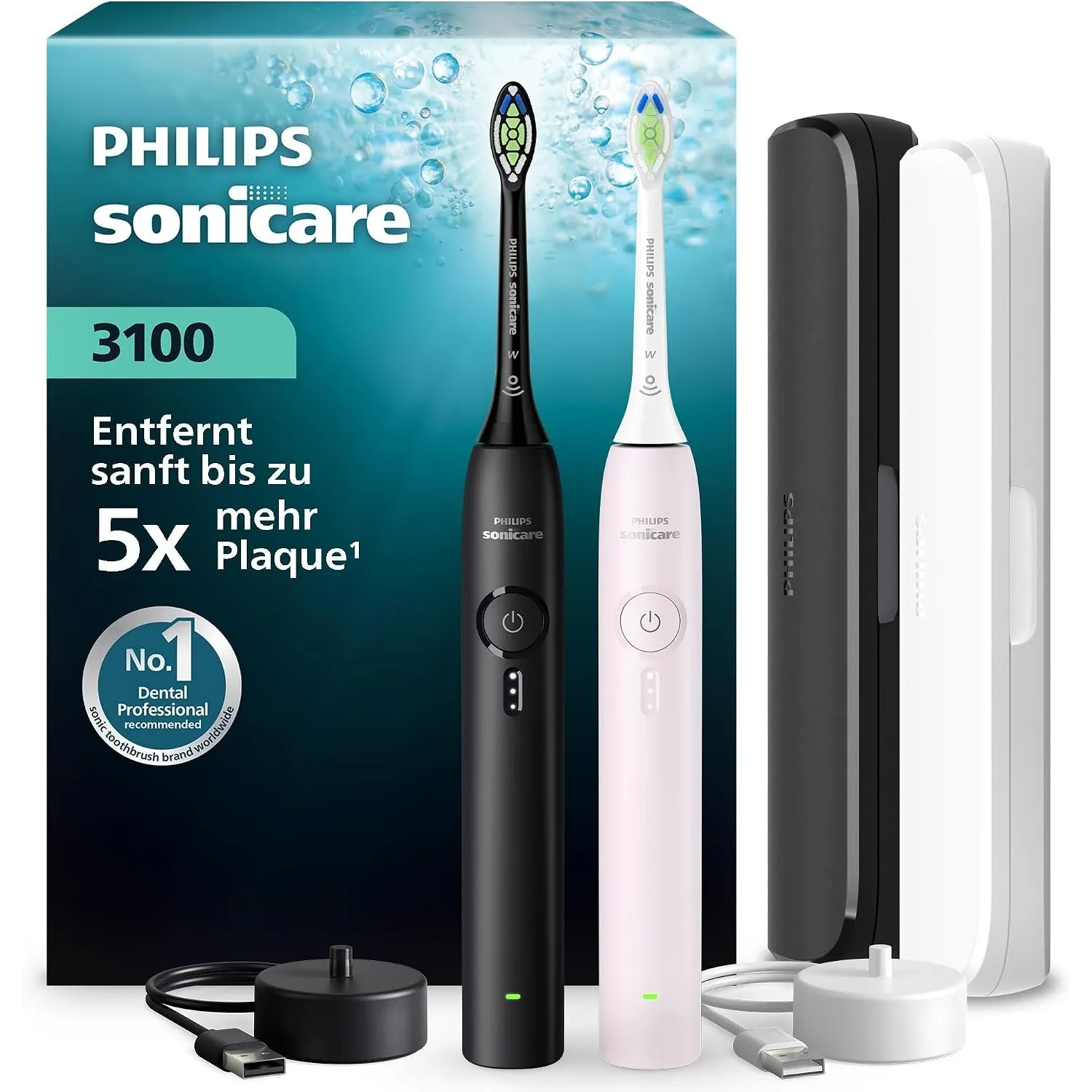 Philips Sonicare Series 3100 Elektrische Zahnbürste – Schallzahnbürste, Drucksensor, 3 Intensitäten, EasyStart, SmarTim…