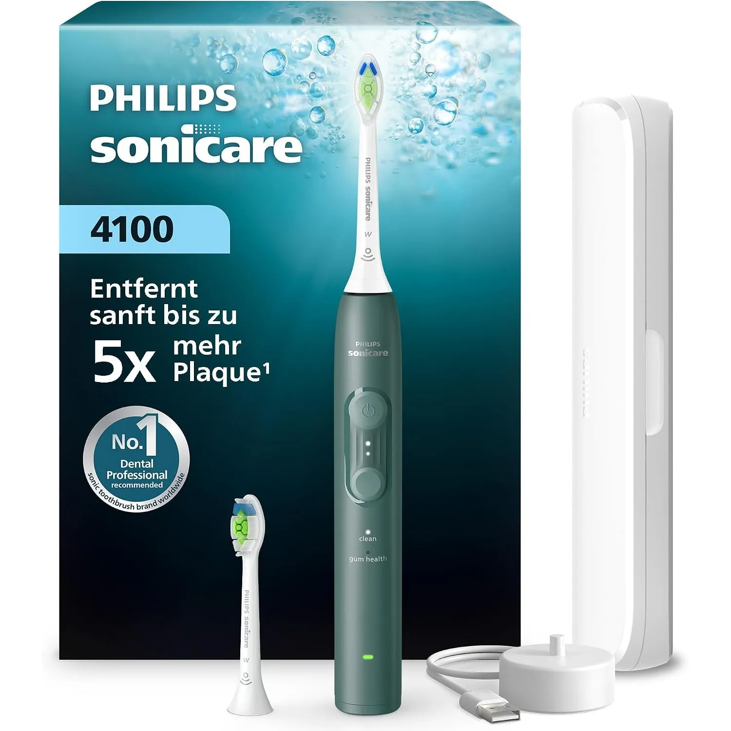 Philips Sonicare Series 4100 Elektrische Zahnbürste – Schallzahnbürste mit Drucksensor, 4 Putzeinstellungen, EasyStart,…