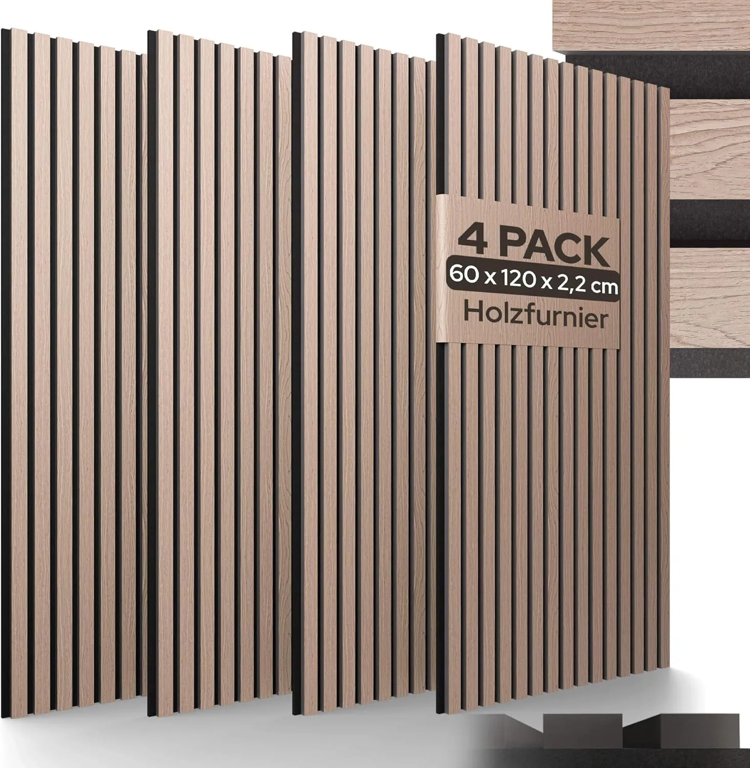 Arebos Acoustic Panels, 120 x 60 cm, Wood Look Slat Wall and Ceiling, Modern Wall Panel with High Sound Absorption, Eas…