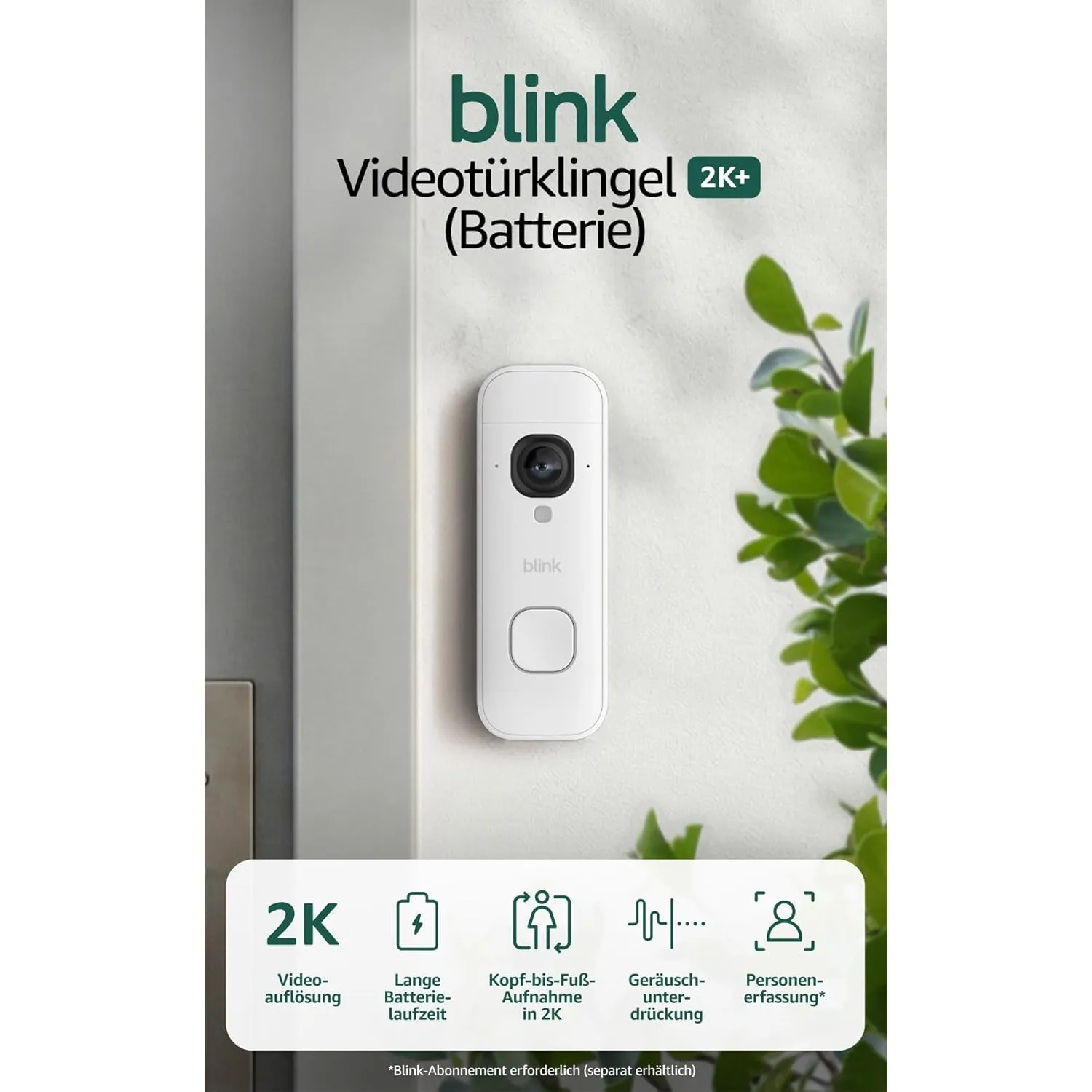 Blink Videotürklingel 2K+ (Batterie, neueste Gen.) | Kopf-bis-Fuß-Aufnahme | 2K | IP65 | Lange Batterielaufzeit | Erfor…