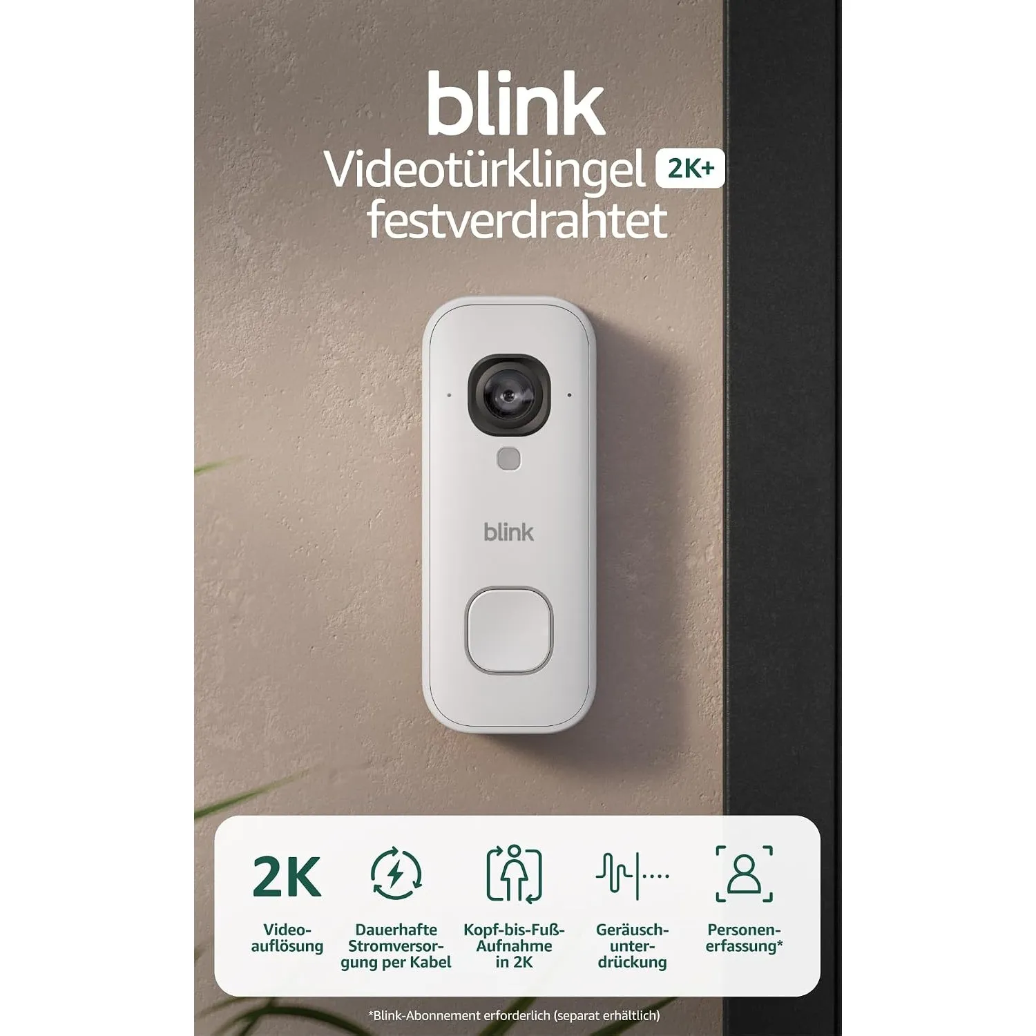Blink Videotürklingel 2K+ (festverdrahtet, neueste Gen.) | Kopf-bis-Fuß-Aufnahme in 2K | Konstante Stromversorgung | Op…