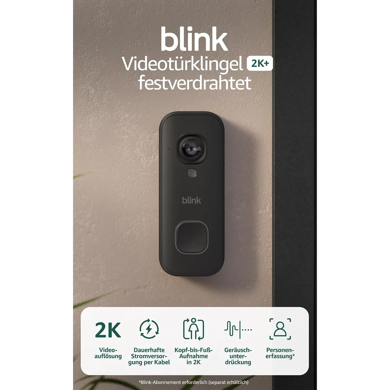 Blink Videotürklingel 2K+ (festverdrahtet, neueste Gen.) | Kopf-bis-Fuß-Aufnahme in 2K | Konstante Stromversorgung | Op…