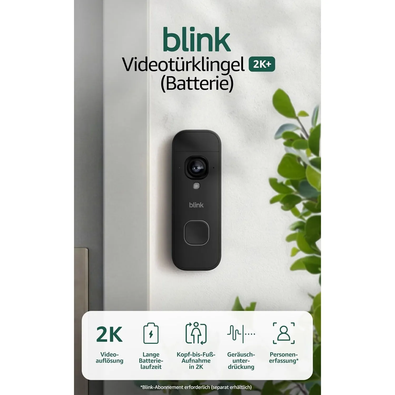 Blink Videotürklingel 2K+ (Batterie, neueste Gen.) | Kopf-bis-Fuß-Aufnahme | 2K | IP65 | Lange Batterielaufzeit | Einfa…