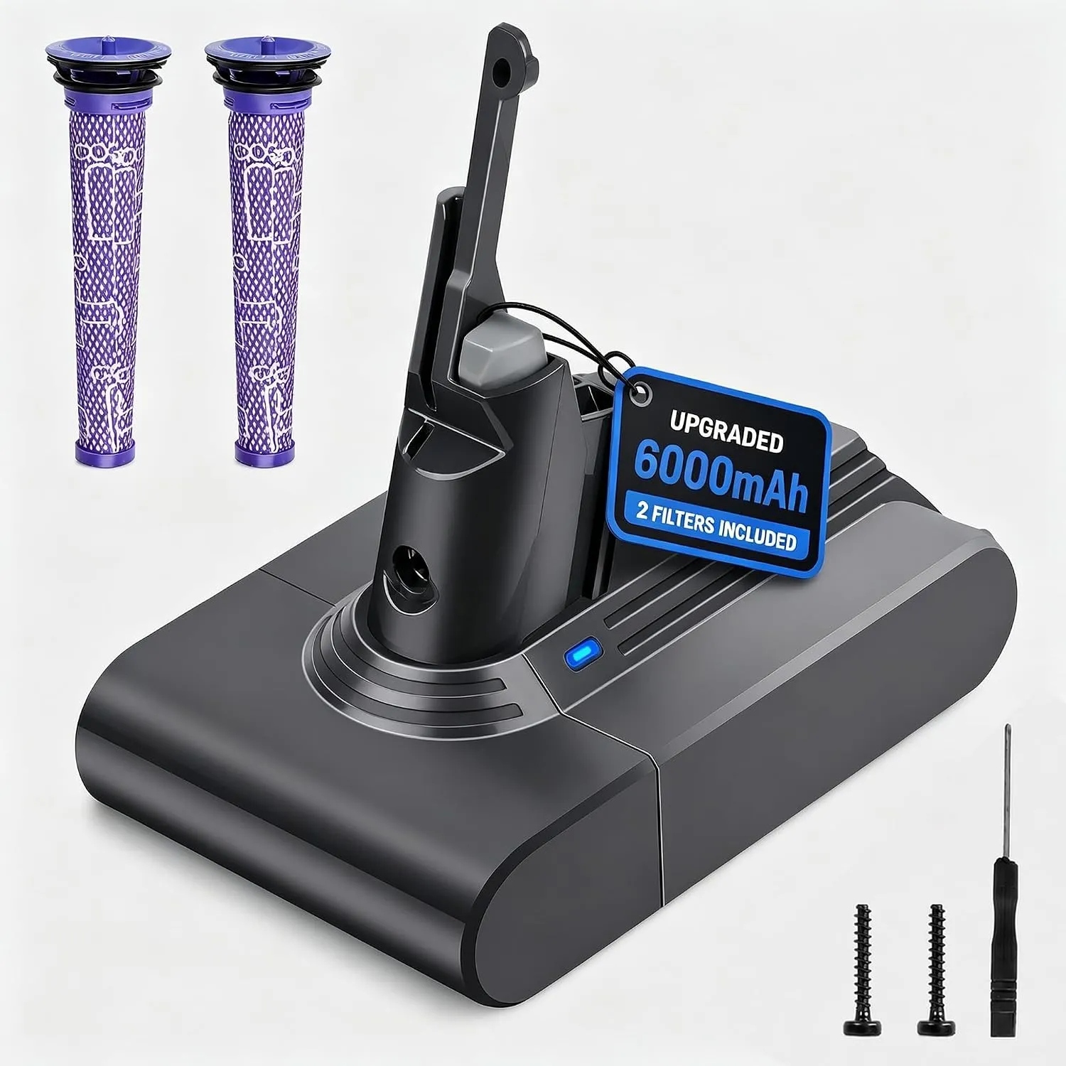 Waitley 6000mAh V7 Akku für Dyson v7 akku SV11, Ersatzakku mit 2 Filtern