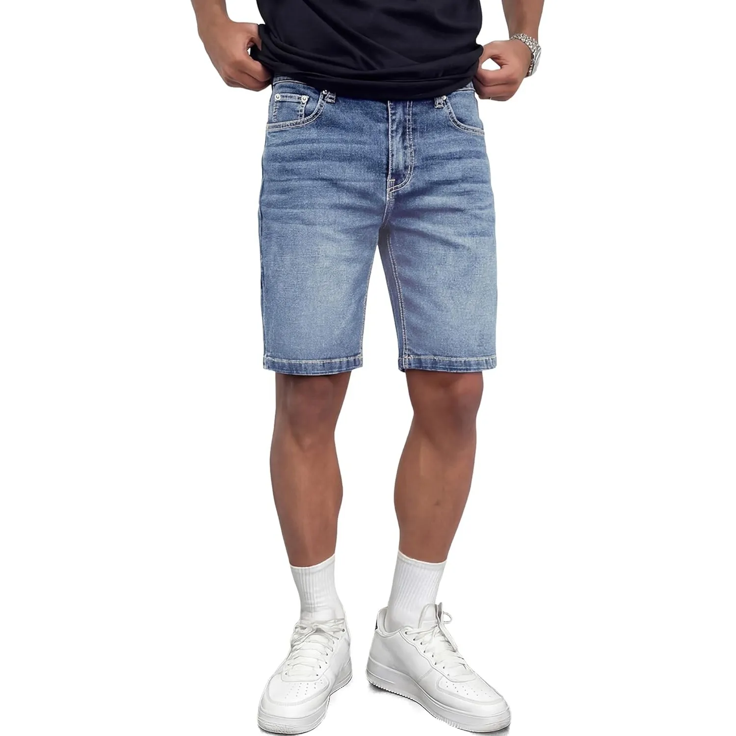 JMIERR Herren Jeans Shorts Baumwolle Stretch 2026 Sommer Kurze Hosen Herren Bequeme Slim Fit Jeansshorts für Männer