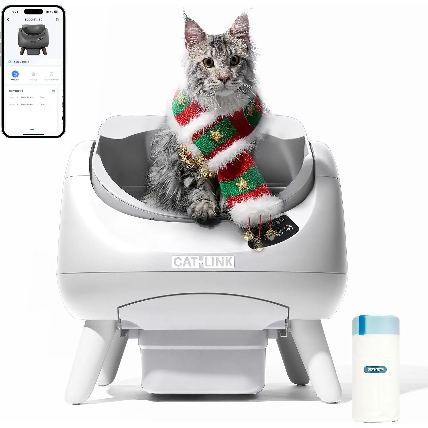 CATLINK Selbstreinigende Katzentoilette, Katzenklo XXL mit offenem Top-Design, 5 GHz WLAN, 12L Großvolumen, Für alle St…