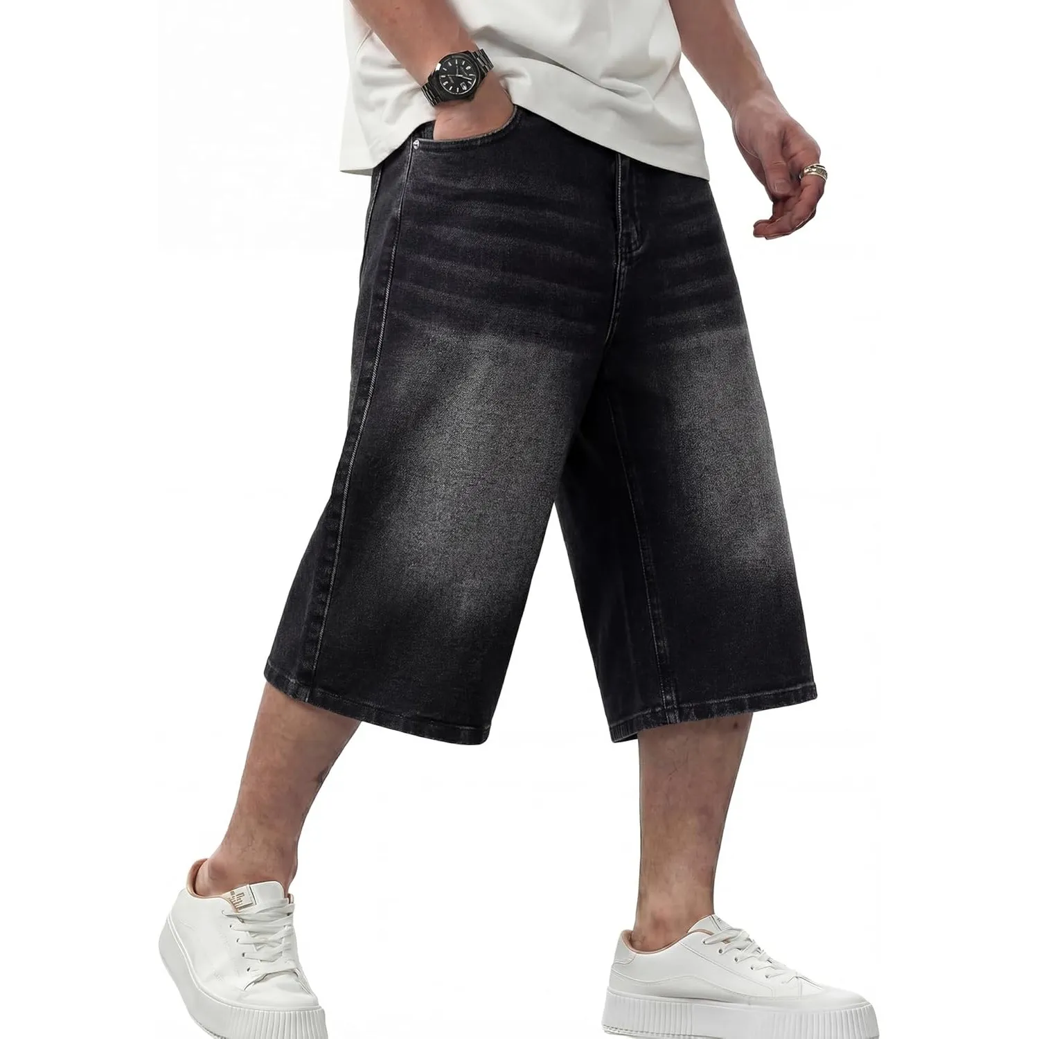 JMIERR Kurze Jeans Shorts Herren Baggy Stretch 3/4 Hose | Casual Y2K Kurze Hosen,Loose Fit,Atmungsaktiv,Streetwear Deni…