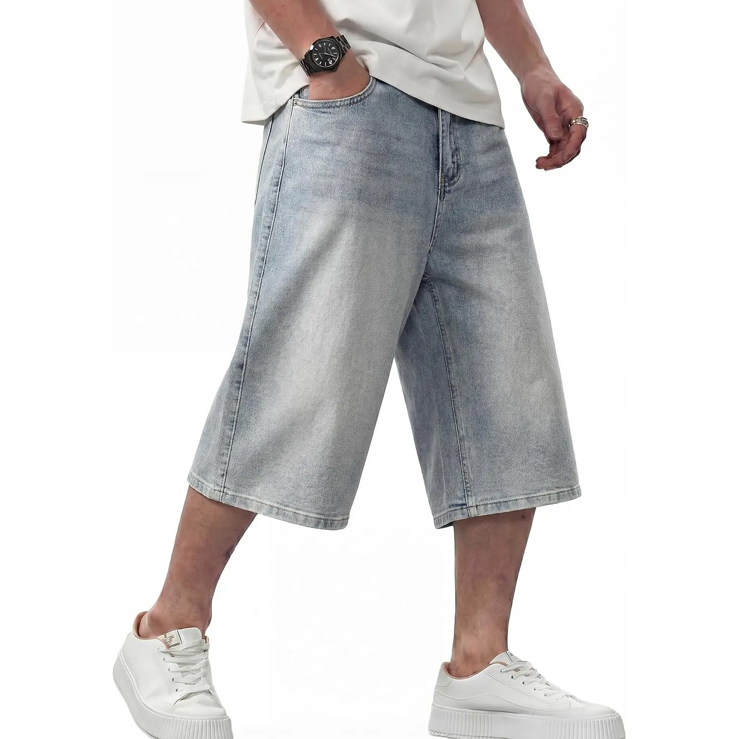 JMIERR Kurze Jeans Shorts Herren Baggy Stretch 3/4 Hose | Casual Y2K Kurze Hosen,Loose Fit,Atmungsaktiv,Streetwear Deni…