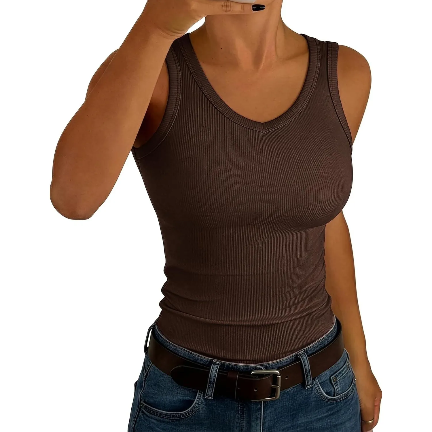 Aottori Tank Top Damen V-Ausschnitt Slim Fit Gerippt Sommer | Oberteile Ärmellos, Sexy, Stretch, Basic, Unterhemd, Casu…