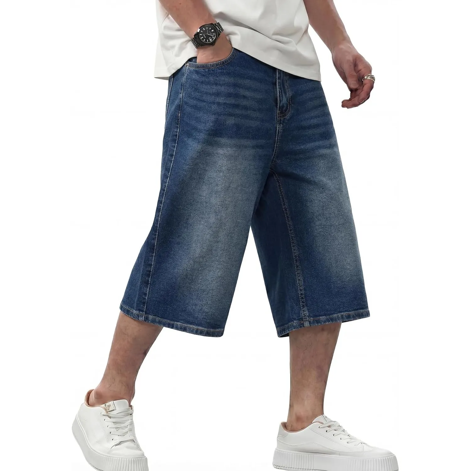 JMIERR Jeans Shorts Herren 3/4 Baggy Kurze Hosen Sommer Casual Weite Bermuda Kurze Jeans Herren Stretch Y2K Streetwear …