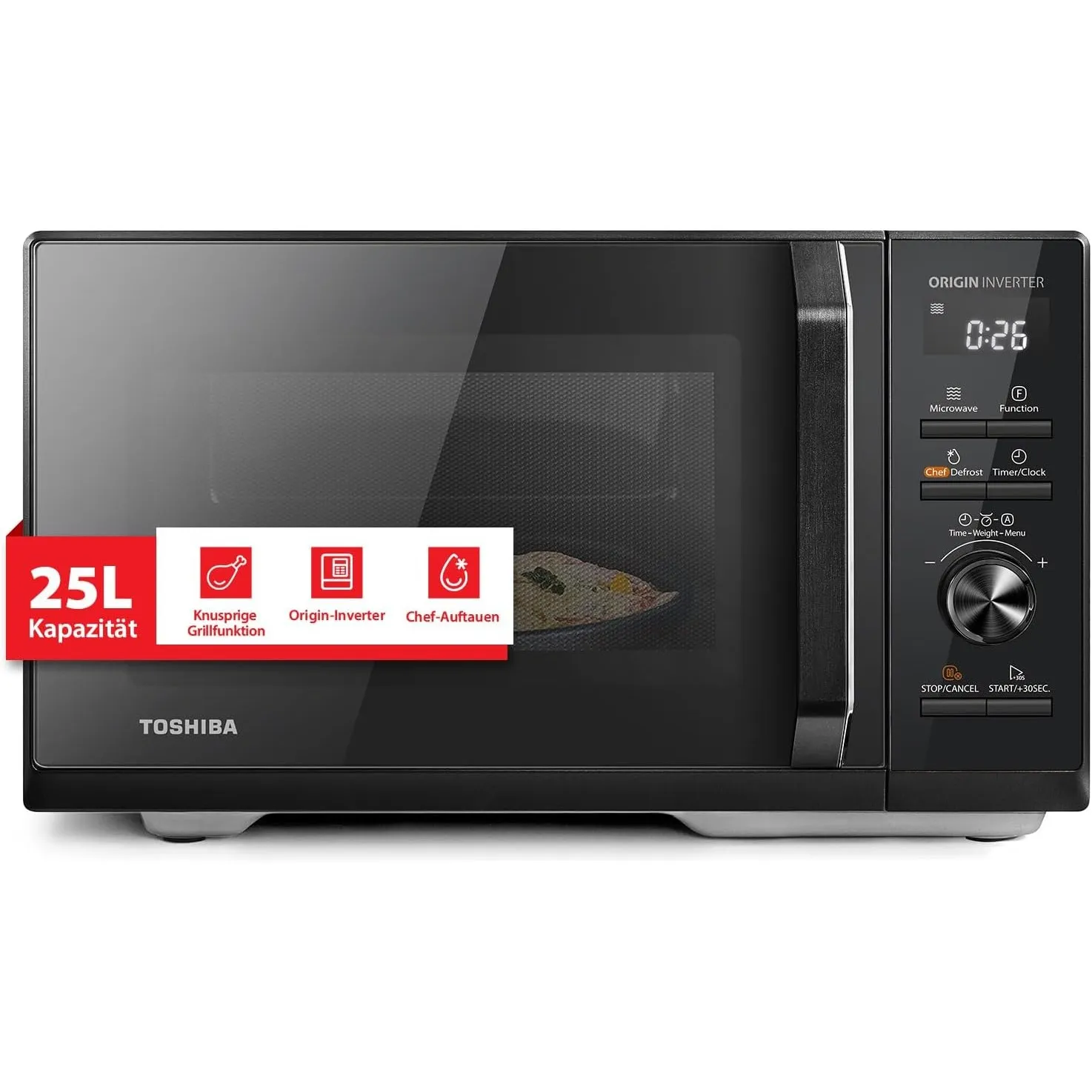 Toshiba MW3-AG25PFI(BK) Mikrowelle mit Grillfunktion – 25L 3-in-1 Kombigerät | 900W Origin-Inverter | 1100W Grill | Ein…