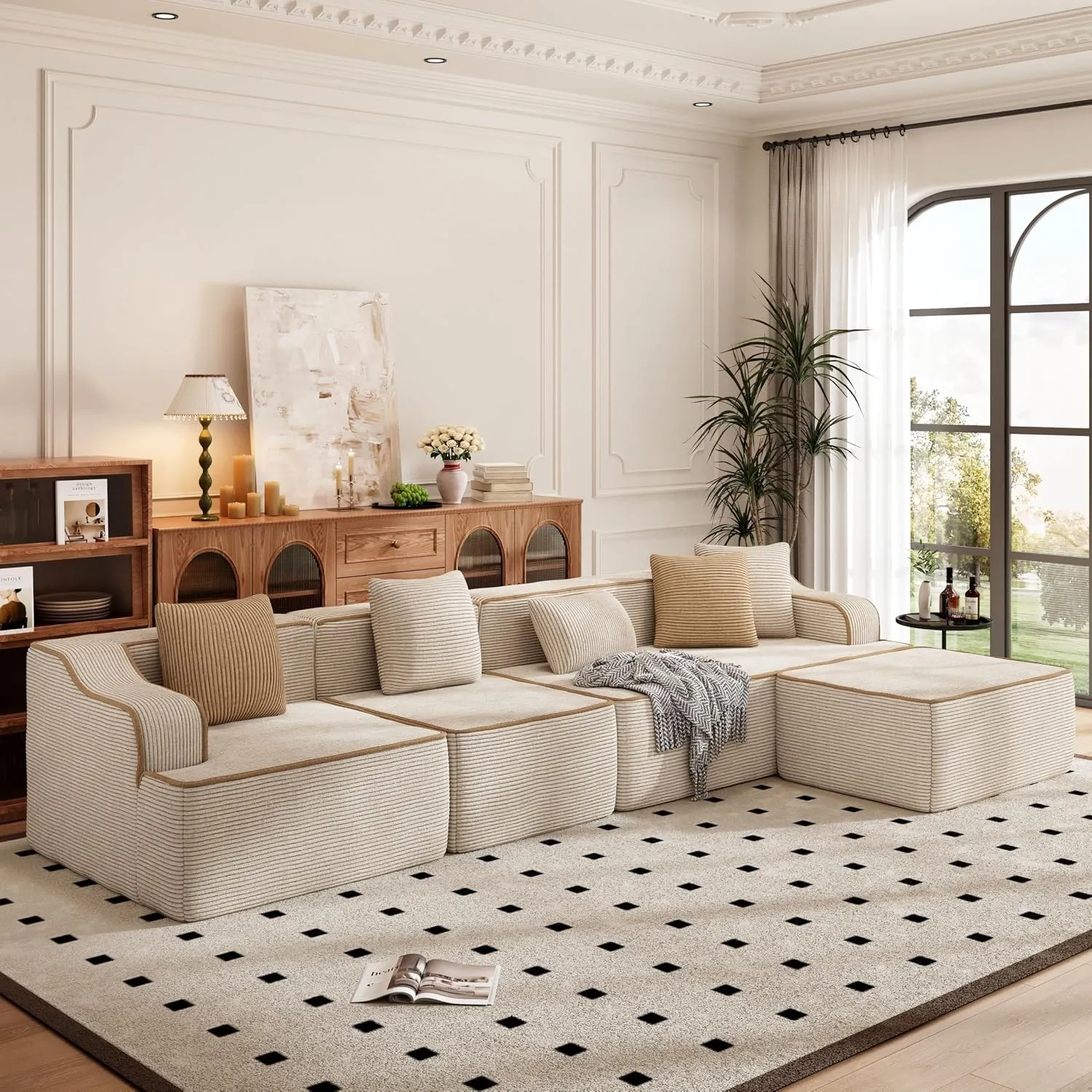 PHI VILLA Ecksofa mit Schlaffunktion Cloud Boneless Couch, 5 Sitzer L Form Modulares Sofa Wohnzimmer Cord Keine Montage…
