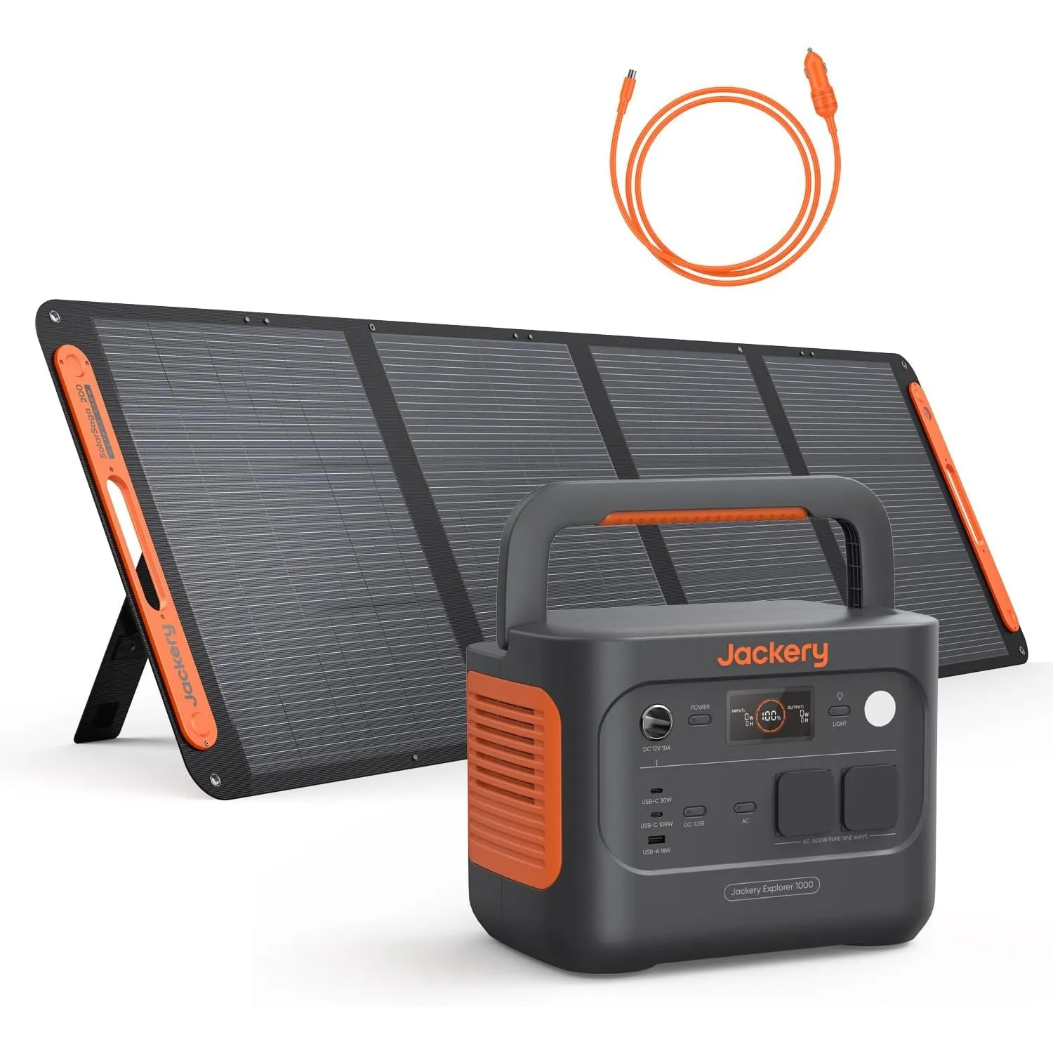 Jackery Tragbare Powerstation E1000 v2 mit 200W Solarpanel & Kfz-Kabel | 1070Wh LiFePO4-Solargenerator mit 1500W AC/100…