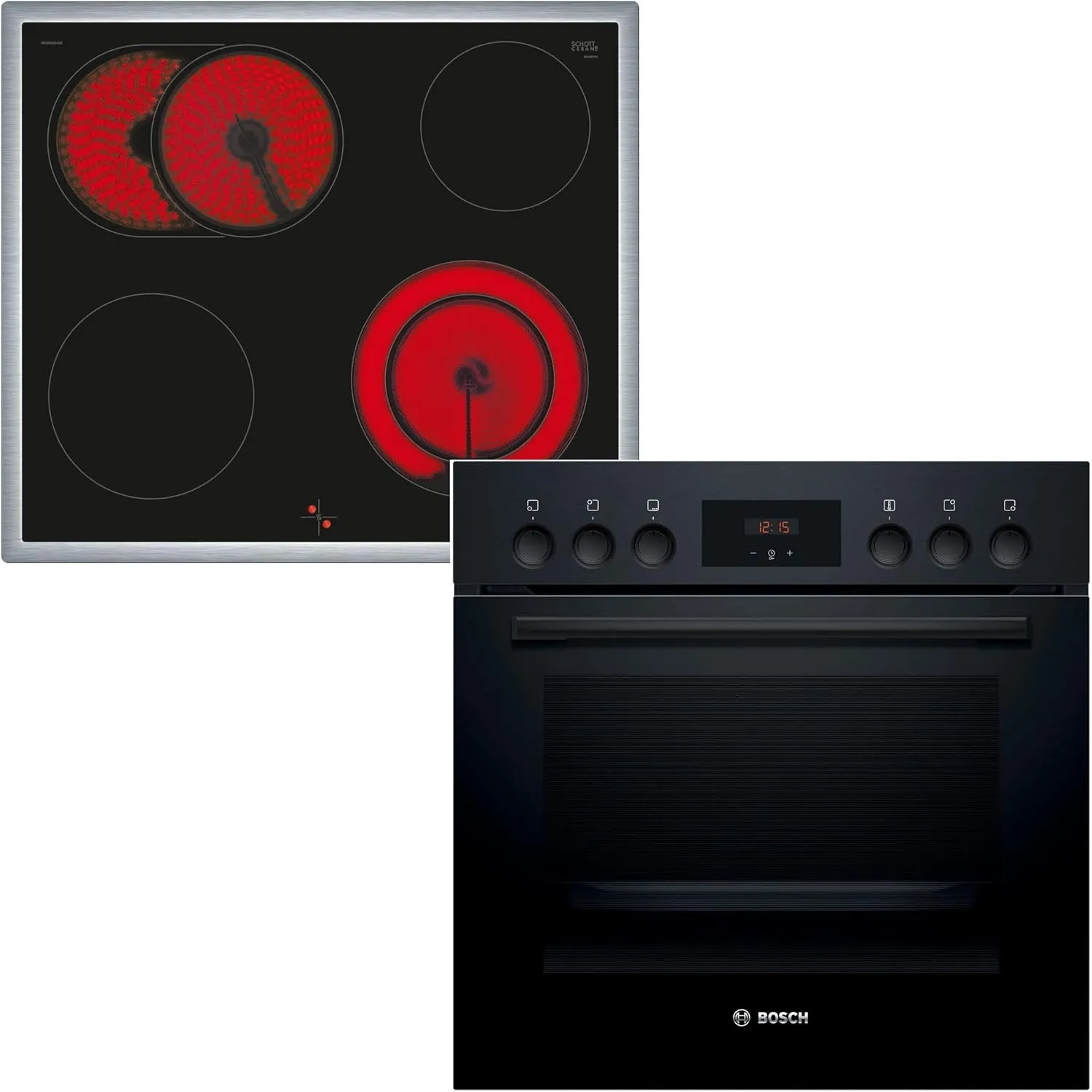 Bosch Einbauherd-Set HND211LB2, Serie 2 Einbau-Herd 60 cm mit 3D-Heißluft HEF113BB0, Serie 4 Elektro-Kochfeld 60 cm her…