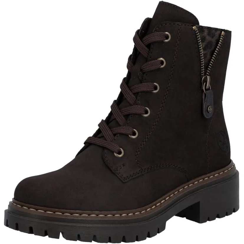 Rieker 72617-00 Damen Schnürboot Synthetik schwarz/Leo schwarz/Leo