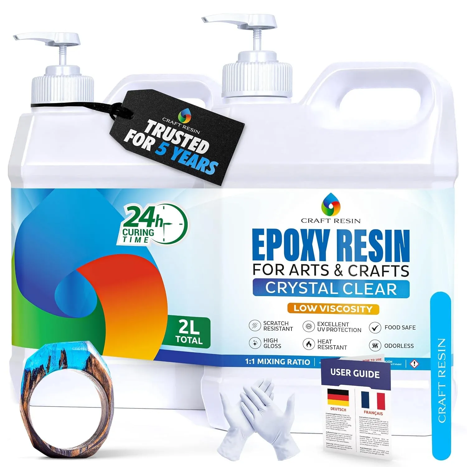 Craft Resin 2L Epoxidharz Set - Transparent Epoxid Harz, Harz Gießen & Härter für Kunstwerke Gießharz, DIY, Holz, Unter…