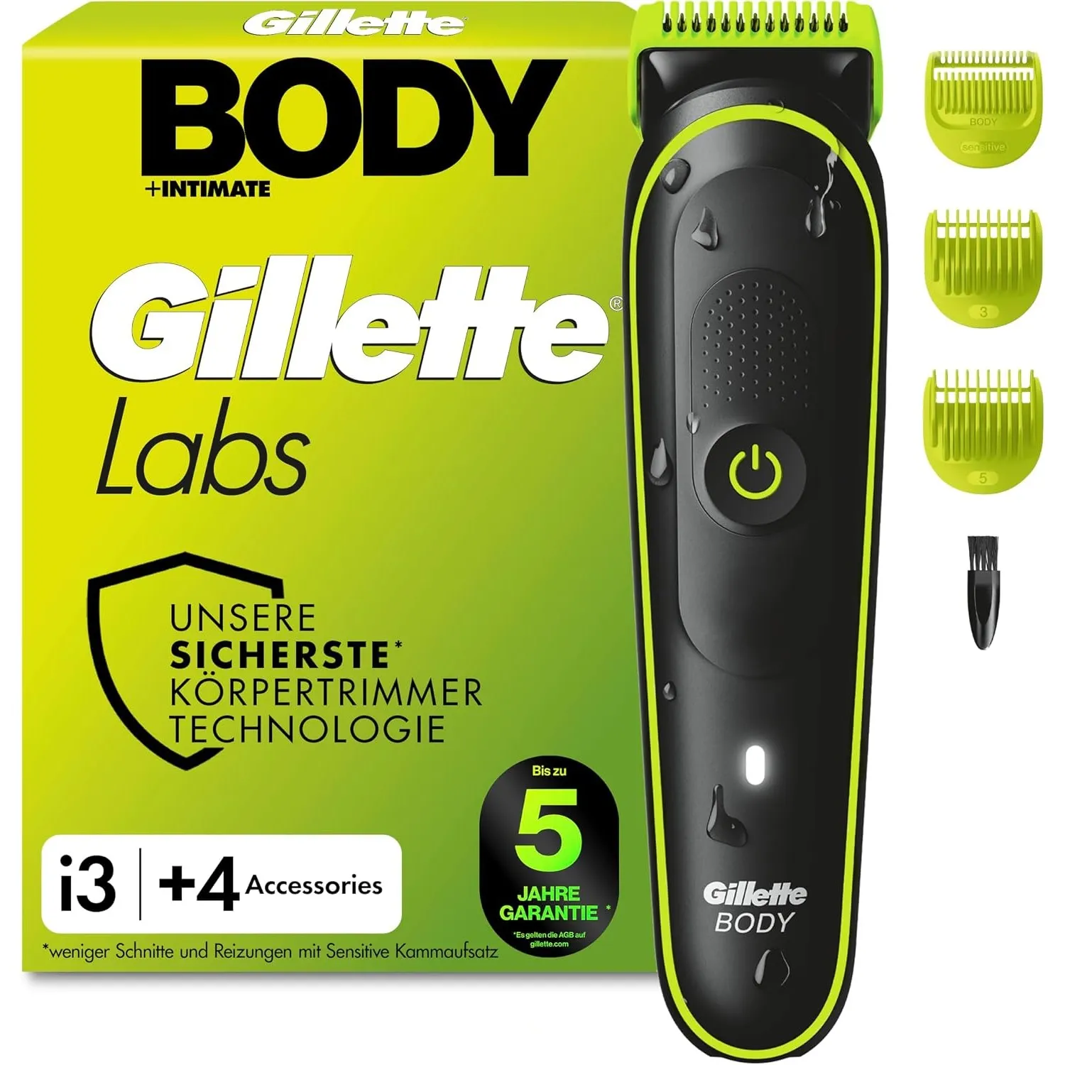 Gillette Labs i3 Body + Intimate Trimmer Herren, Schwarz/Grün