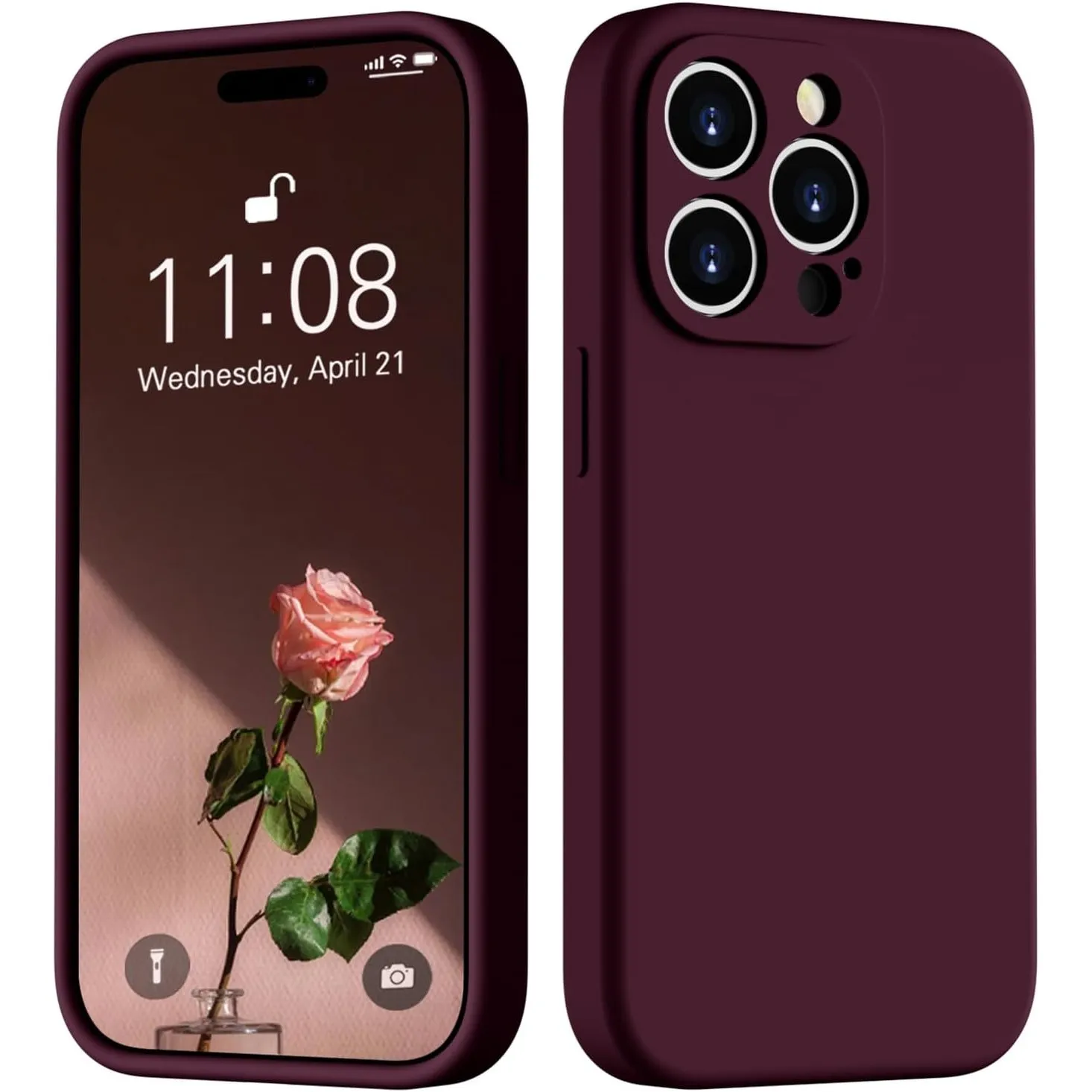 HGH Flüssig Silikon Hülle für iPhone 15 Pro Max, Weinrot