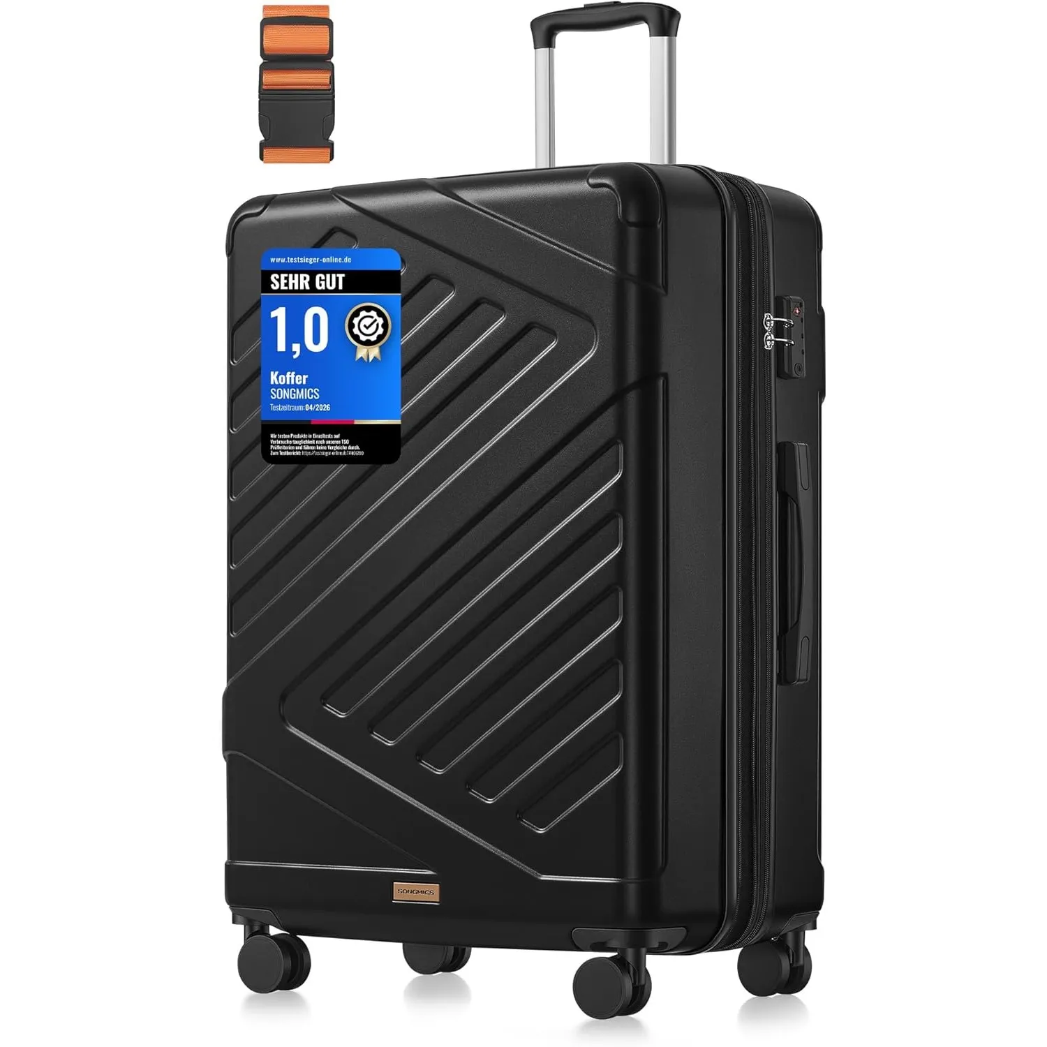 SONGMICS Koffer, Reisekoffer, Hartschalenkoffer mit TSA-Schloss, Koffergurt, ABS-Trolley, 4 Zwillingsrollen, erweiterba…