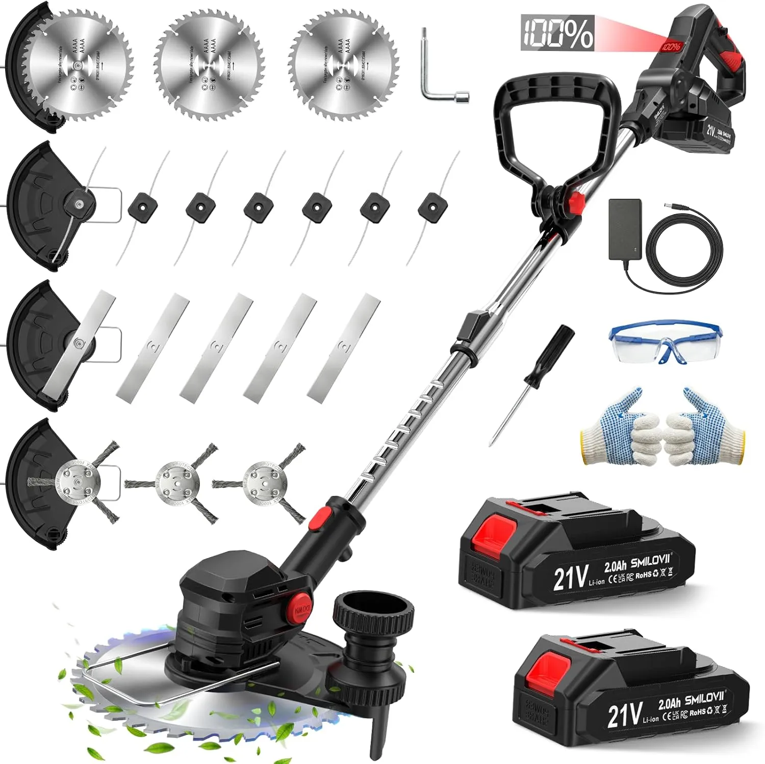 Rasentrimmer mit Akku 21V, 4-in-1 Freischneider & Motorsense 24000 RPM, Rasenkantenschneider inkl. 2X 2.0Ah Batterien, …