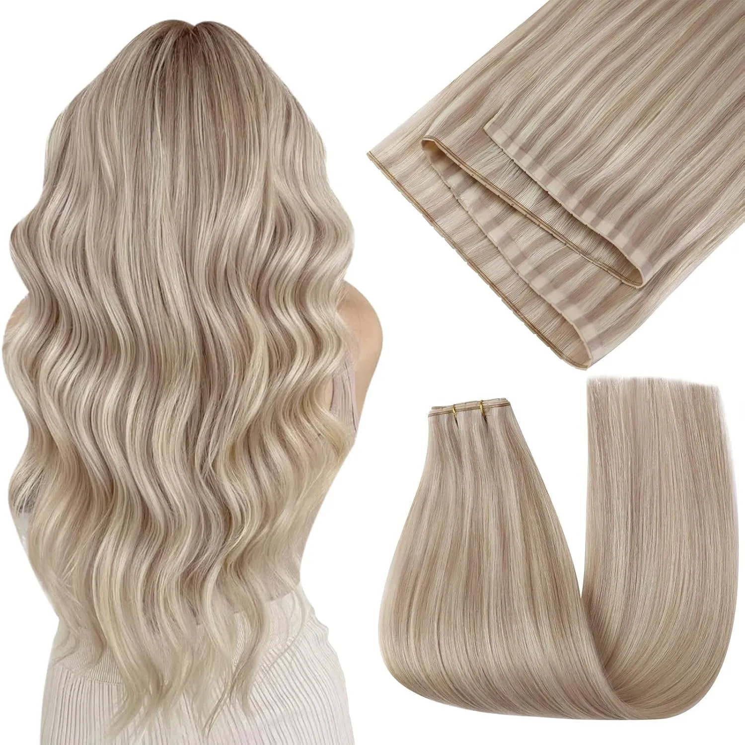 Easyouth Highlights Blond Extensions Echthaar Butterfly Tressen Blond Butterfly Weft Extensions Menschenhaar Ashblond H…