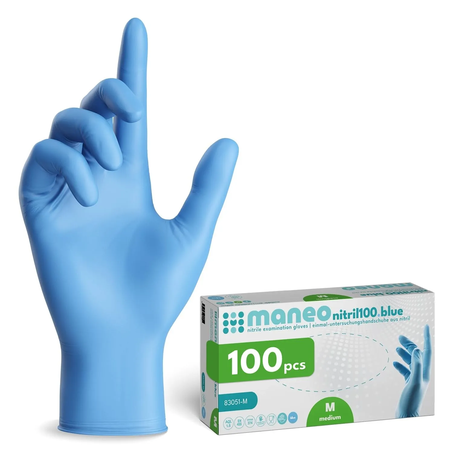 maneo 100x Einweghandschuhe Blau, Nitril Handschuhe puderfrei M | Einmalhandschuhe, Handschuhe Einweg, latexfreie Gummi…