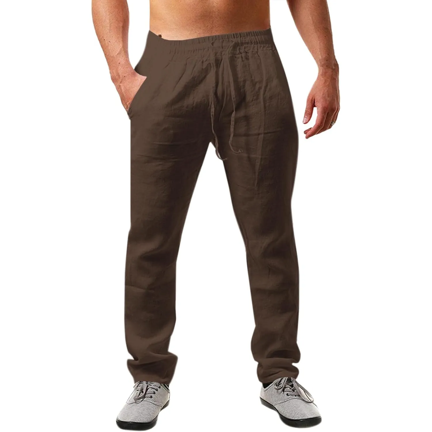 Runcati Herren Leinenhose Lang Sommerhose mit Kordelzug | Loose Fit, Baumwolle, Leinen, Freizeithose, Einfarbiges, Leic…