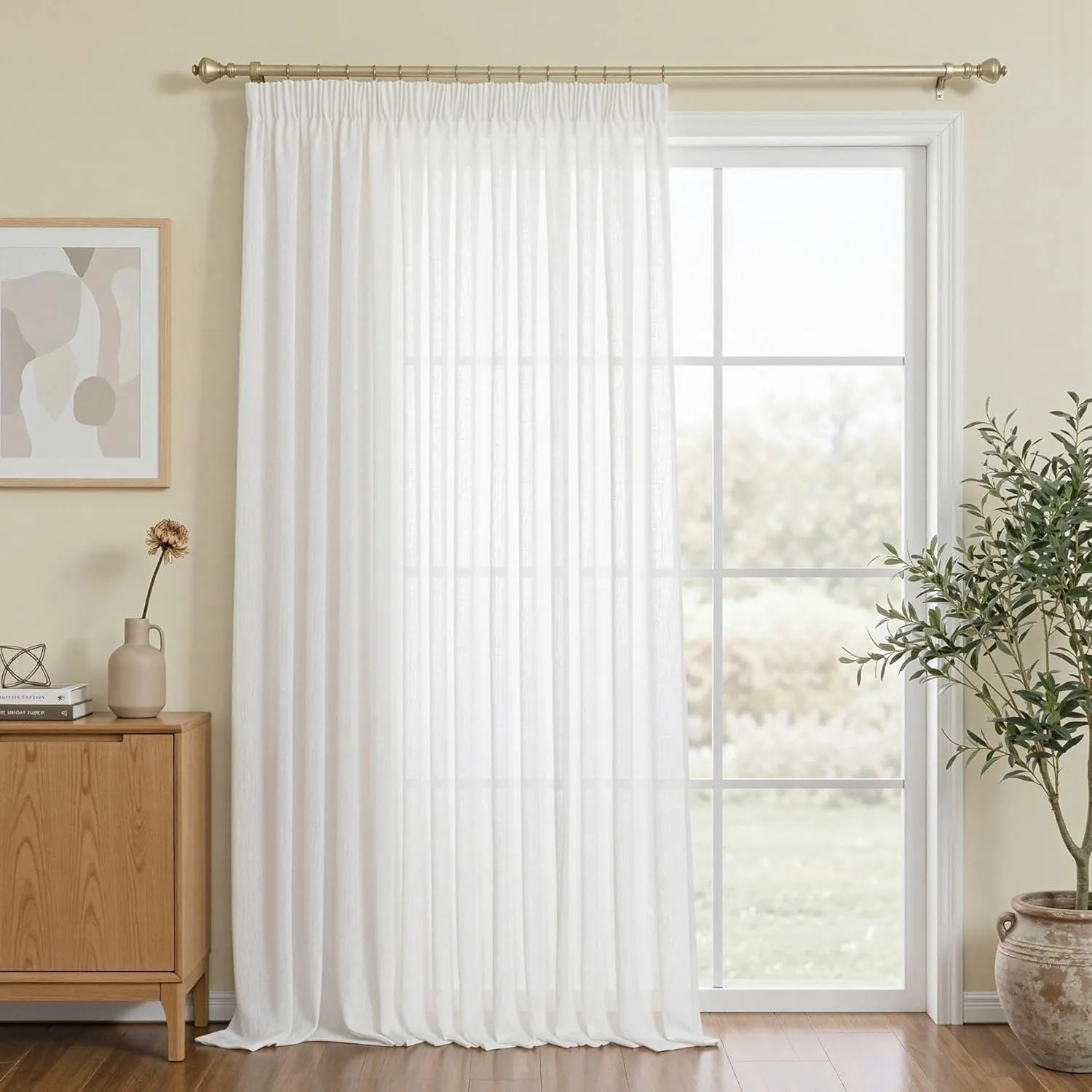 MYSKY HOME Leinen Halbtransparent Gardinen Vorhänge Wohnzimmer Leinenoptik Gardine mit Kräuselband Kurz 1er Set H 245 x…