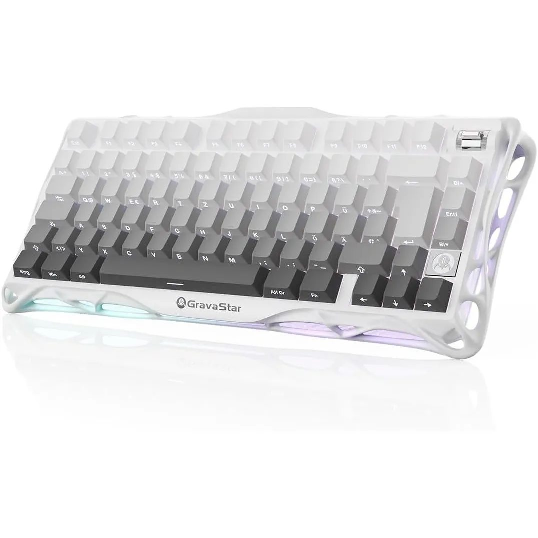 GravaStar Mercury K1 75% Mechanische Gaming Tastatur, QWERTZ Layout (DE), Magnesiumlegierung Exoskelett, Tri-Mode (2.4G…