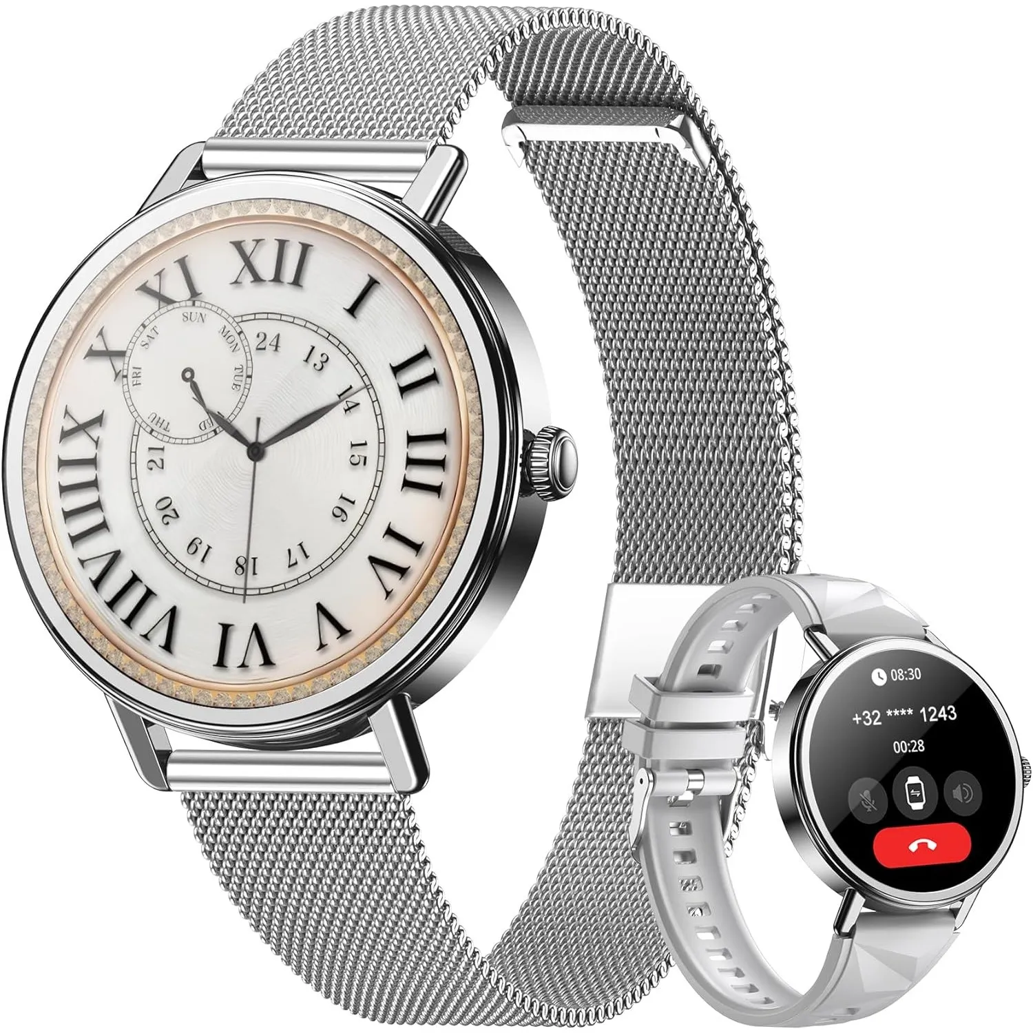Blackview Smartwatch Damen, 1,26 Zoll Runde Fitnessuhr mit Pulsmesser, Schlafmonitor, SpO2, Schrittzähler & Aktivitätst…