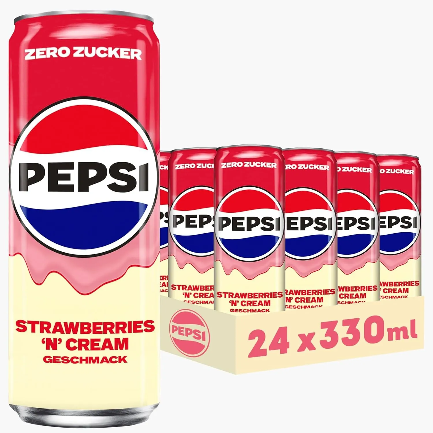 Pepsi Zero Zucker Strawberry'n'Cream Geschmack, 24x0,33l – zuckerfrei, Dose