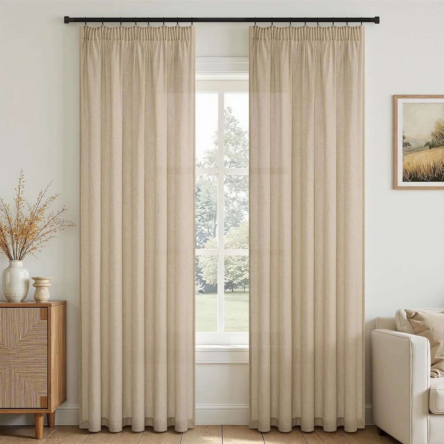 Topfinel Vorhänge Hellbraun Leinen Natürlicher Stil 245x140cm（HxB） Gardinen Wohnzimmer Schlafzimmer Deko Vorhang mit Kr…
