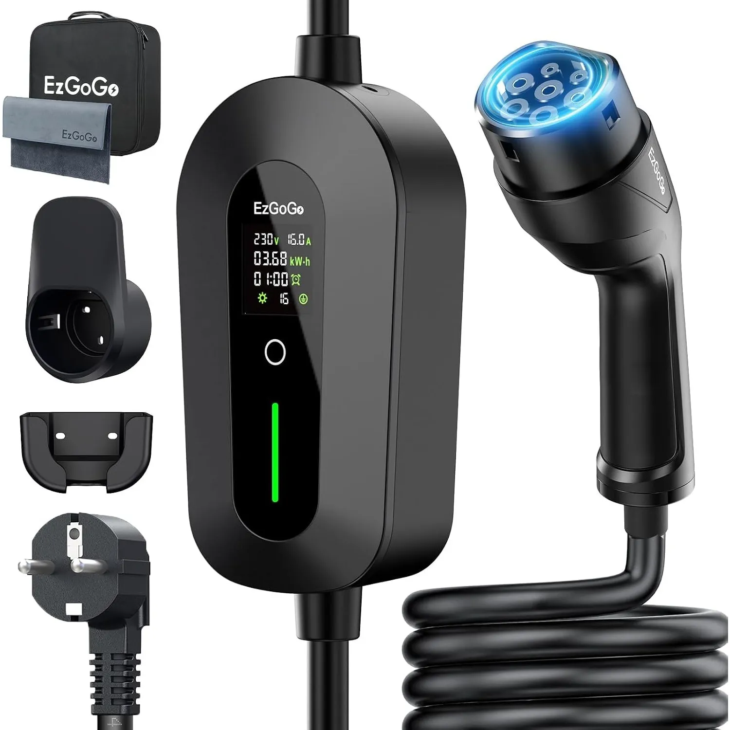 EzGoGo Typ 2 Ladekabel Schuko 3,7kW 10m EV Ladegerät für EVs & PHEVs E-Auto | Ladekabel Auto, 6-16A Einstellbar mit Ste…