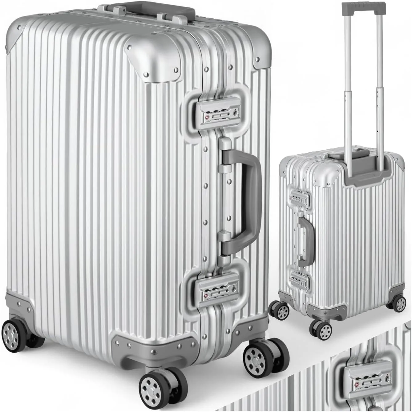 tectake® Alu Handgepäck Koffer 20" 36L Reisekoffer, 2 TSA-Schlösser, Teleskopgriff, 4 leise Rollen, Bordtrolley 38 x 24…