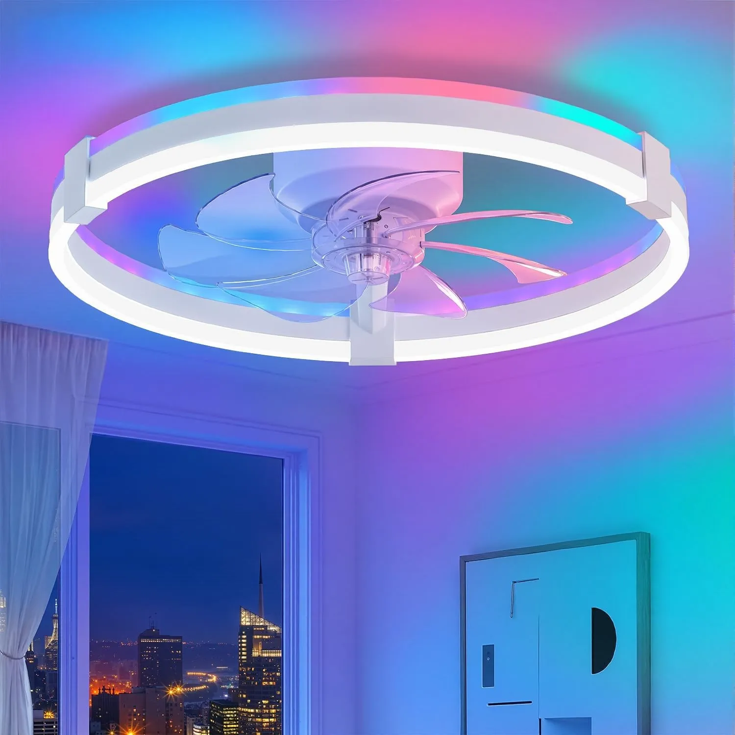 ZMISHIBO 51 cm RGB-Deckenventilator mit Licht,Fernbedienung & APP-Steuerung,6 Geschwindigkeiten, Vorwärts- & Rücklauf,1…
