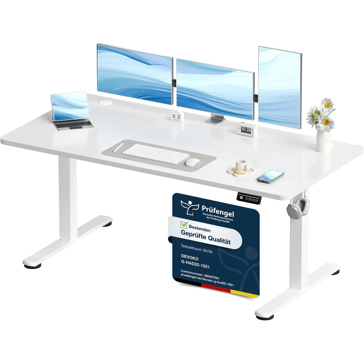 Devoko Elektrisch Höhenverstellbarer Schreibtisch 160 x 60cm, Stabiler Schreibtisch Höhenverstellbar Tisch, Steh-Sitz B…