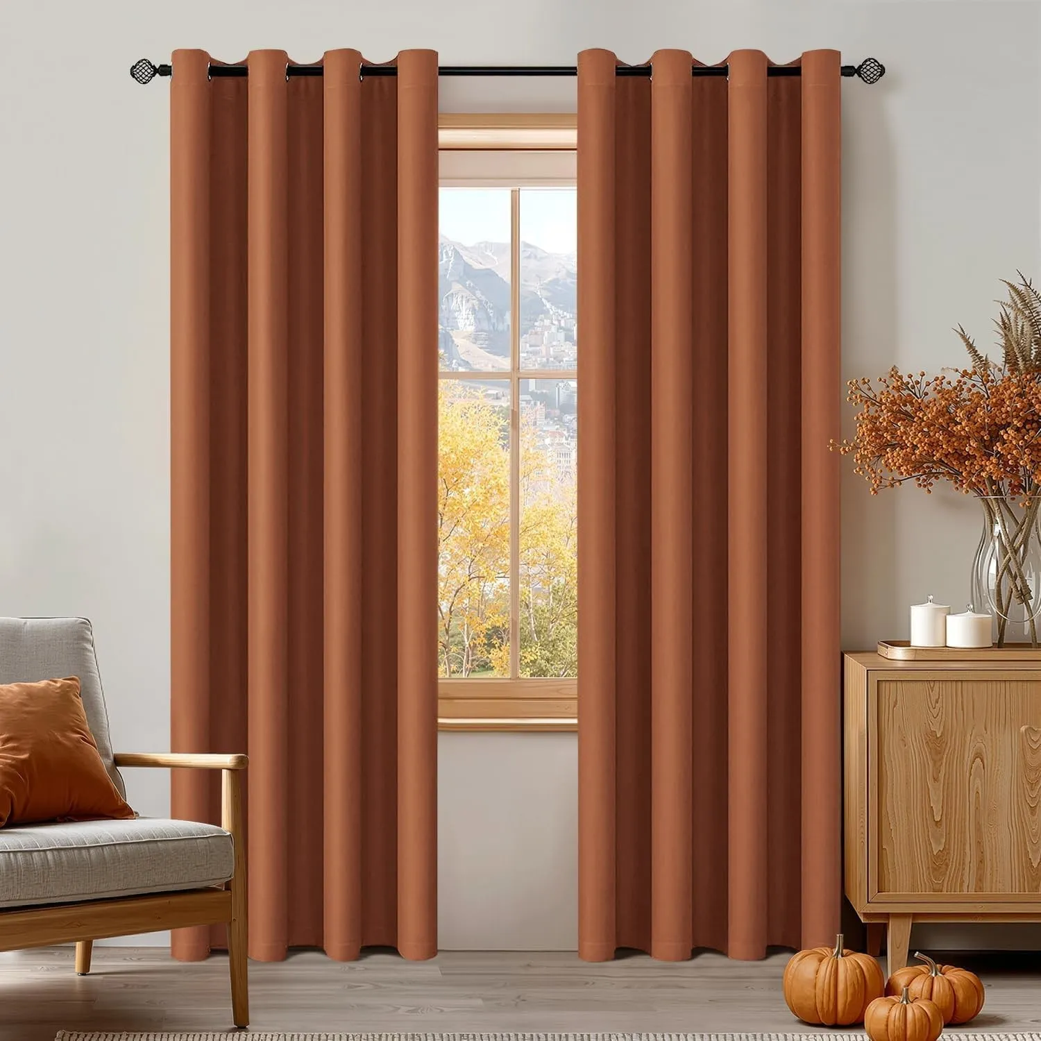 MIULEE Verdunklungsvorhänge Thermo Modern Ösen 2er Set 140x200cm Karamell