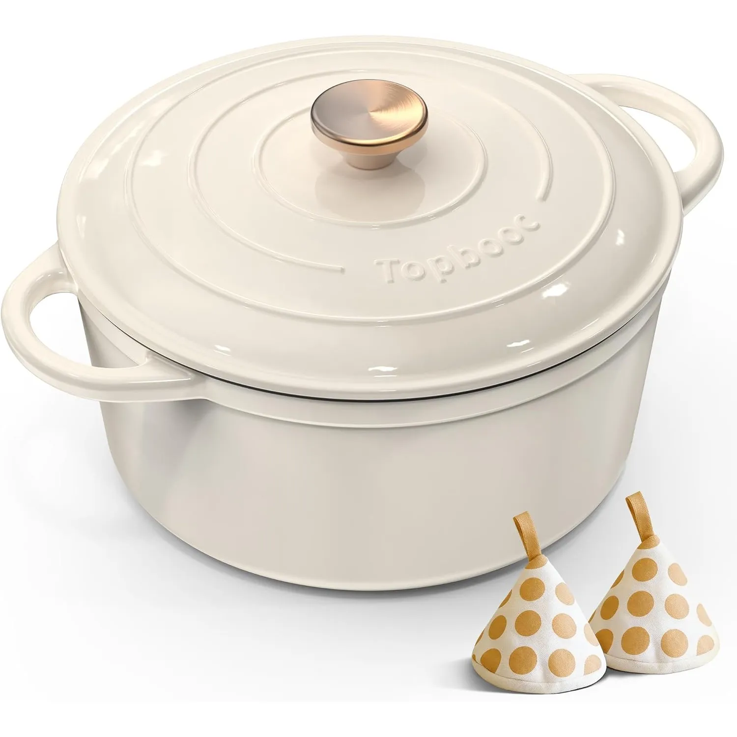 Gusseisen Topf Brot Backen, 26cm 5L Dutch Oven Cremeweiß mit Deckel