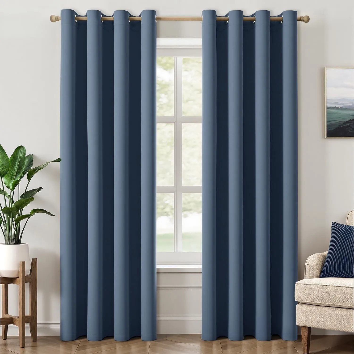 MIULEE Verdunklungsvorhänge Thermo Modern Ösen 2er Set 140x200cm Stahlblau